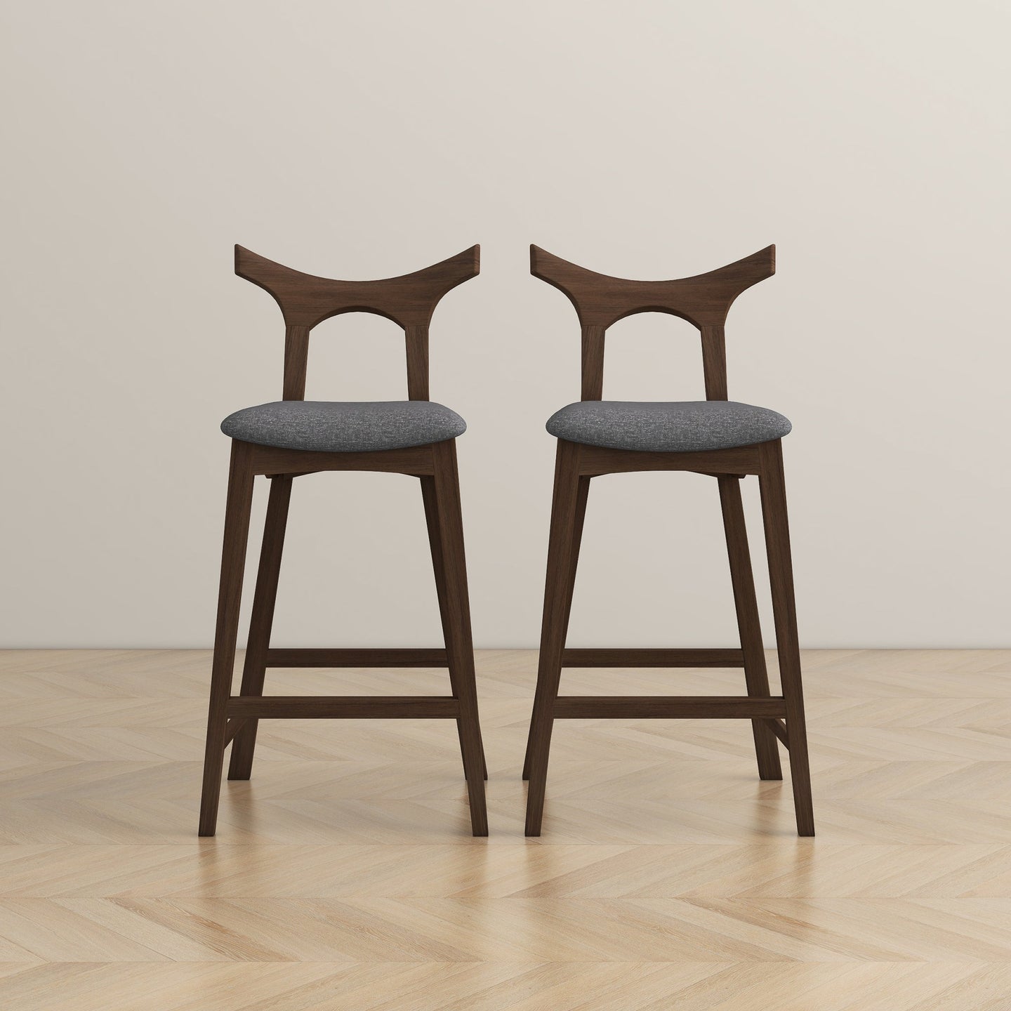 Dorane Solid Wood Frame Grey Fabric Upholstered Bar Stool - Set of 2