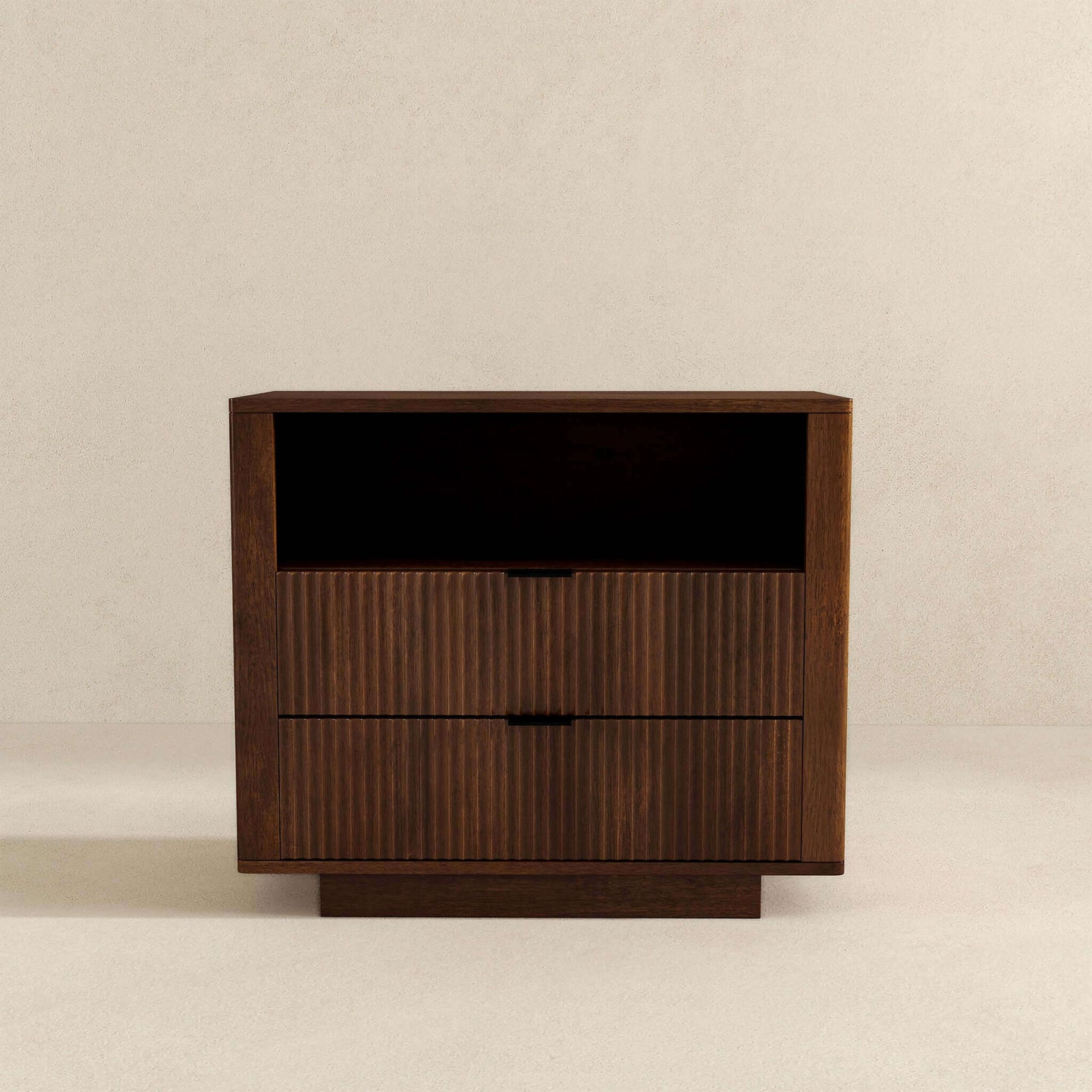 Lola Mid Century Modern Walnut Nightstand 2-Drawer Bed Side Table