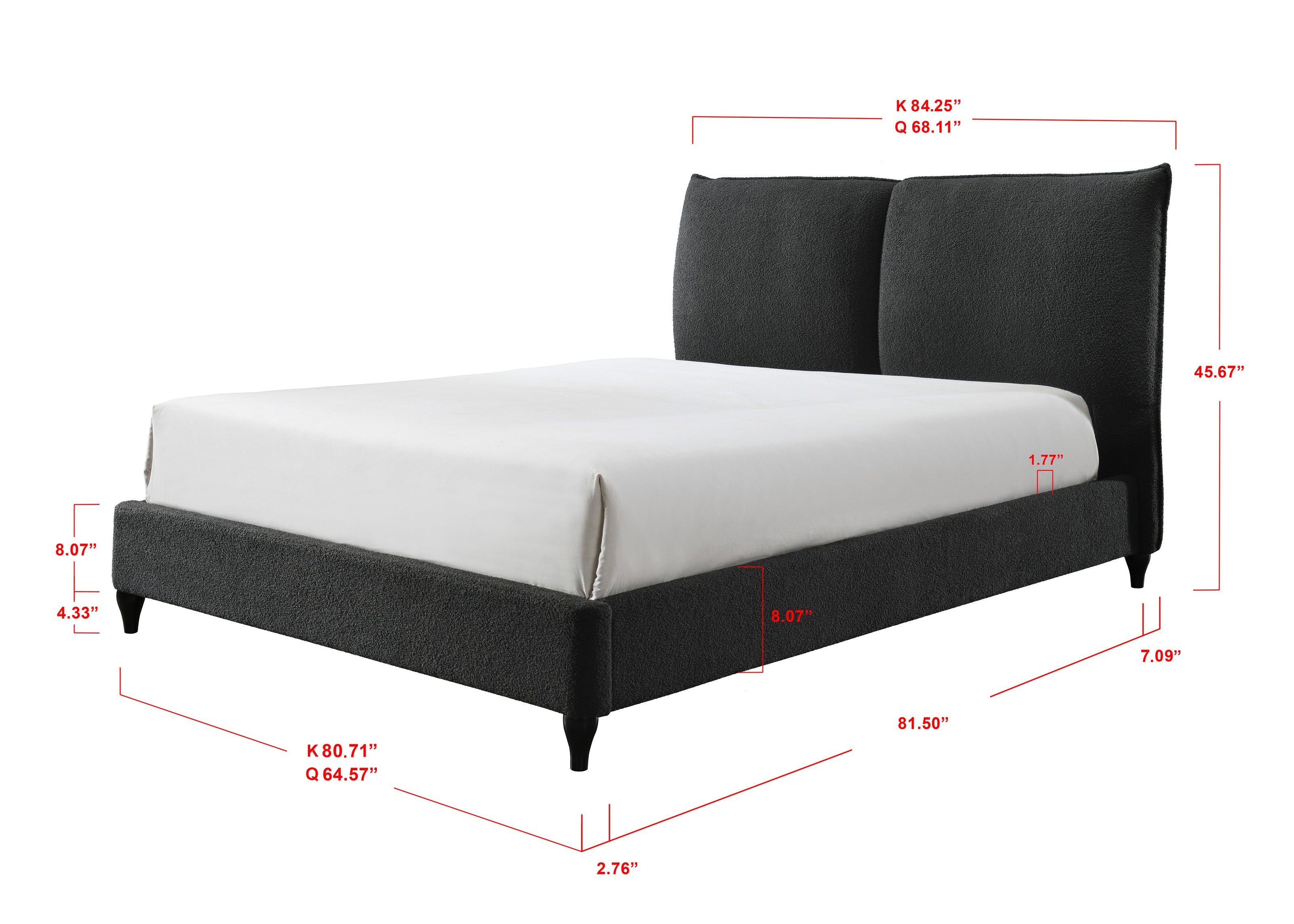 Jenn King Boucle Bed - Charcoal