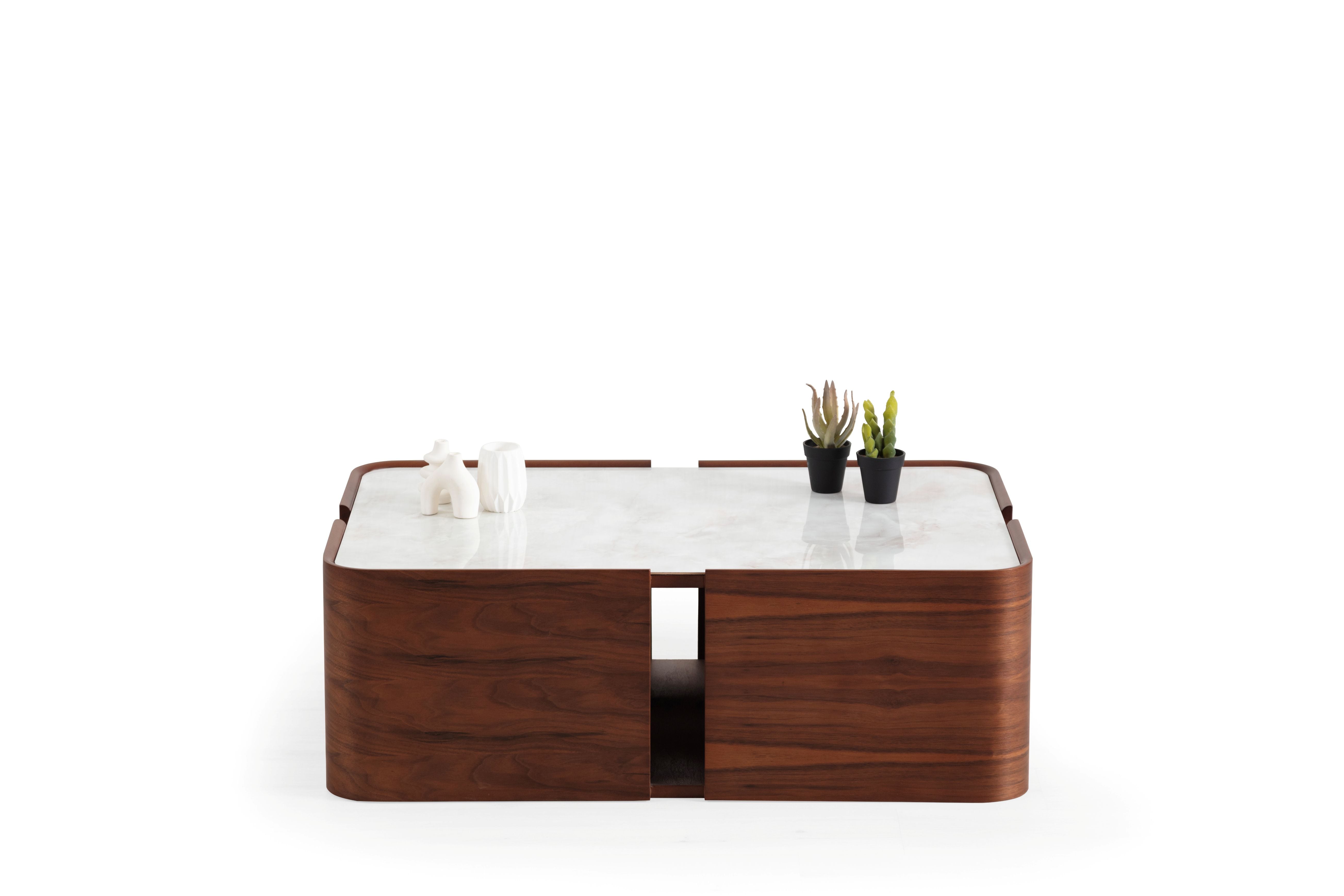 678 Walnut Marble Coffee Table
