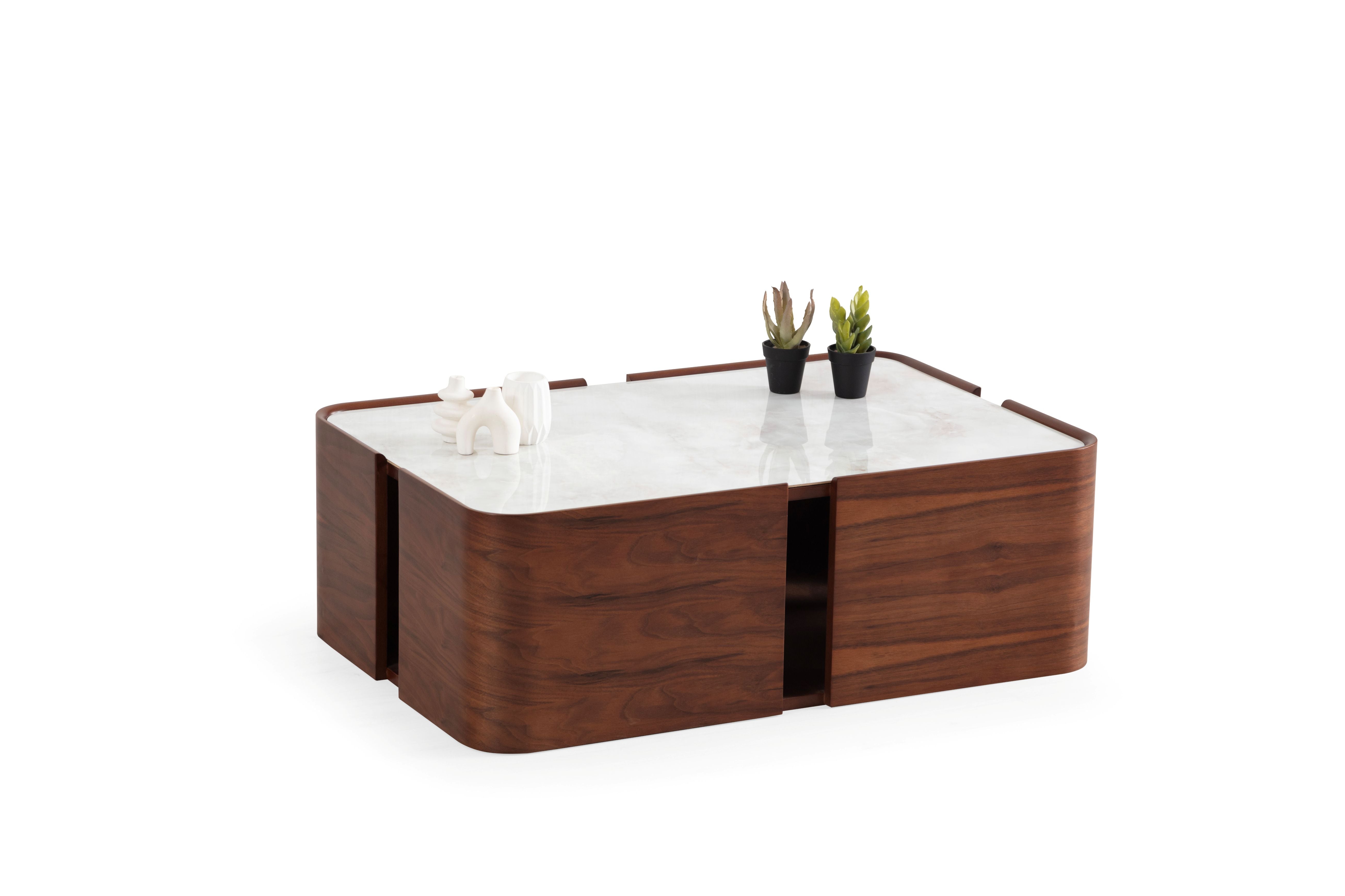 678 Walnut Marble Coffee Table