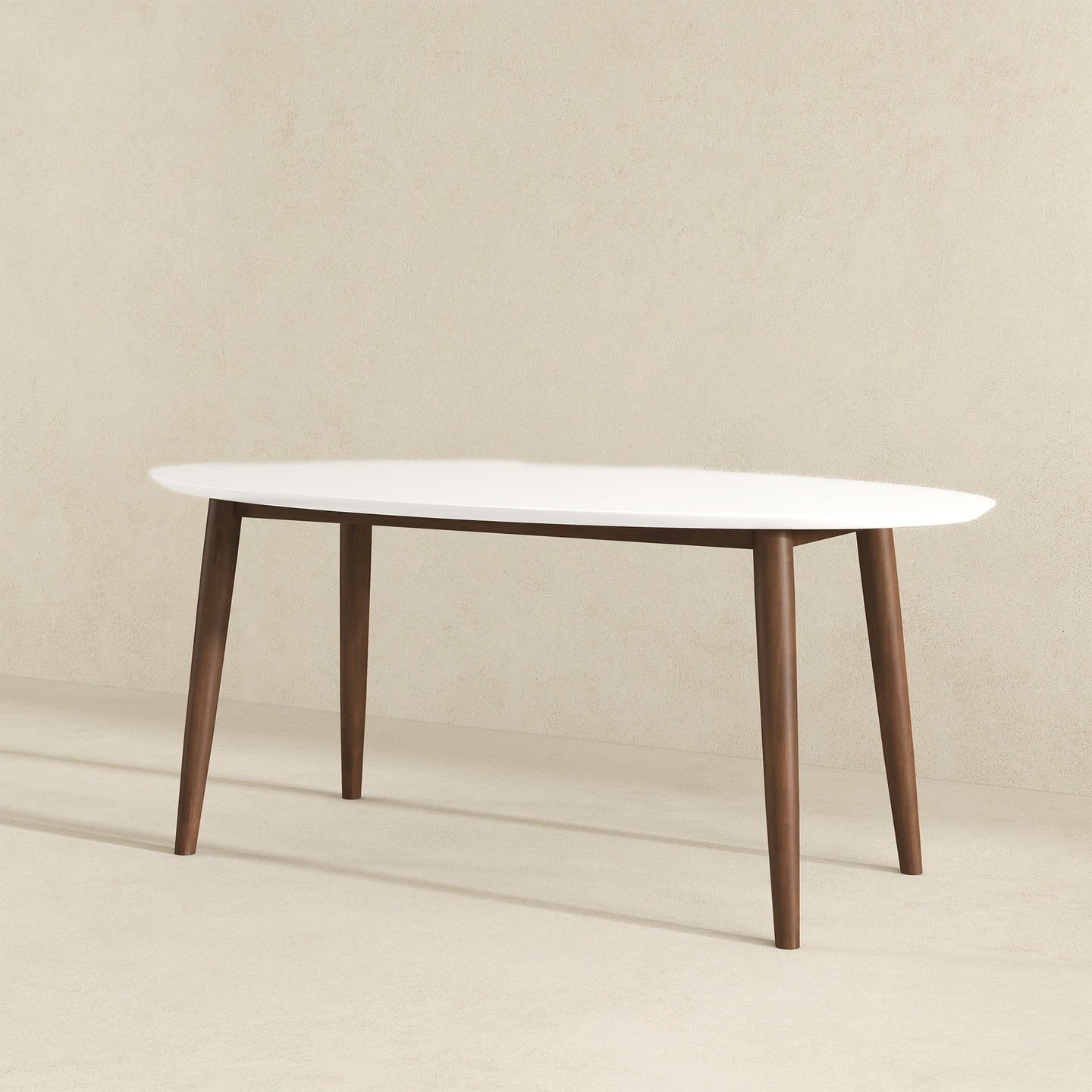 Ada Mid Century Modern Style Solid Wood White Top Oval Dining Table