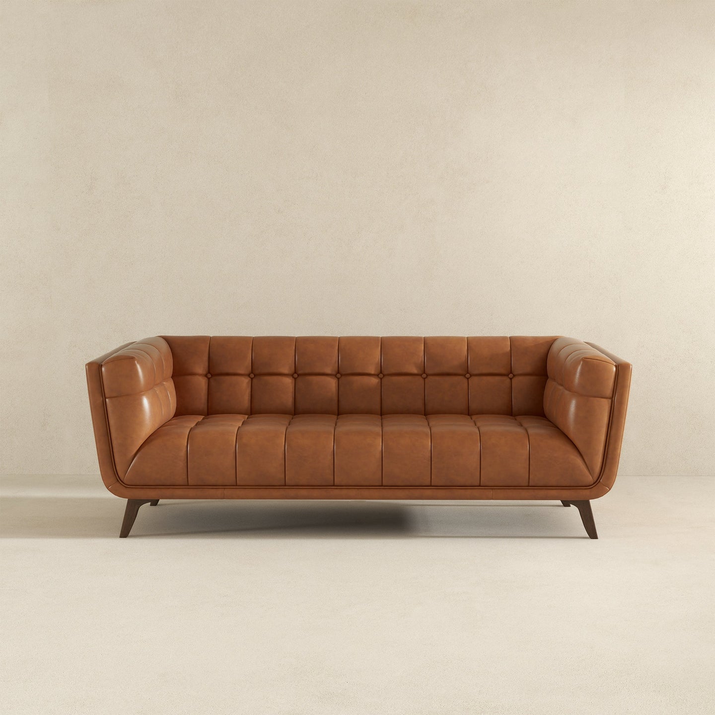 Addison Mid-Century Modern 86" Genuine Leather Sofa in Cognac | Ashcroft Imports Furniture