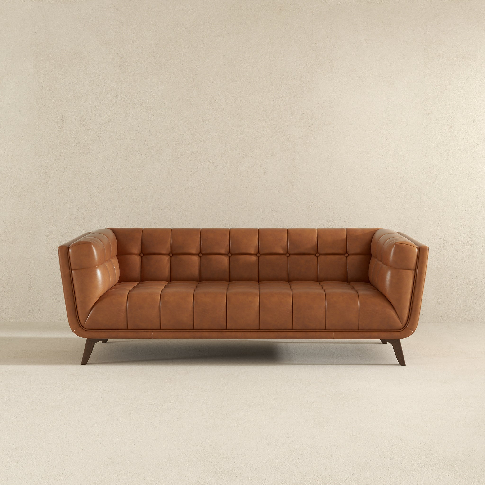 Addison Mid-Century Modern 86" Genuine Leather Sofa in Cognac | Ashcroft Imports Furniture