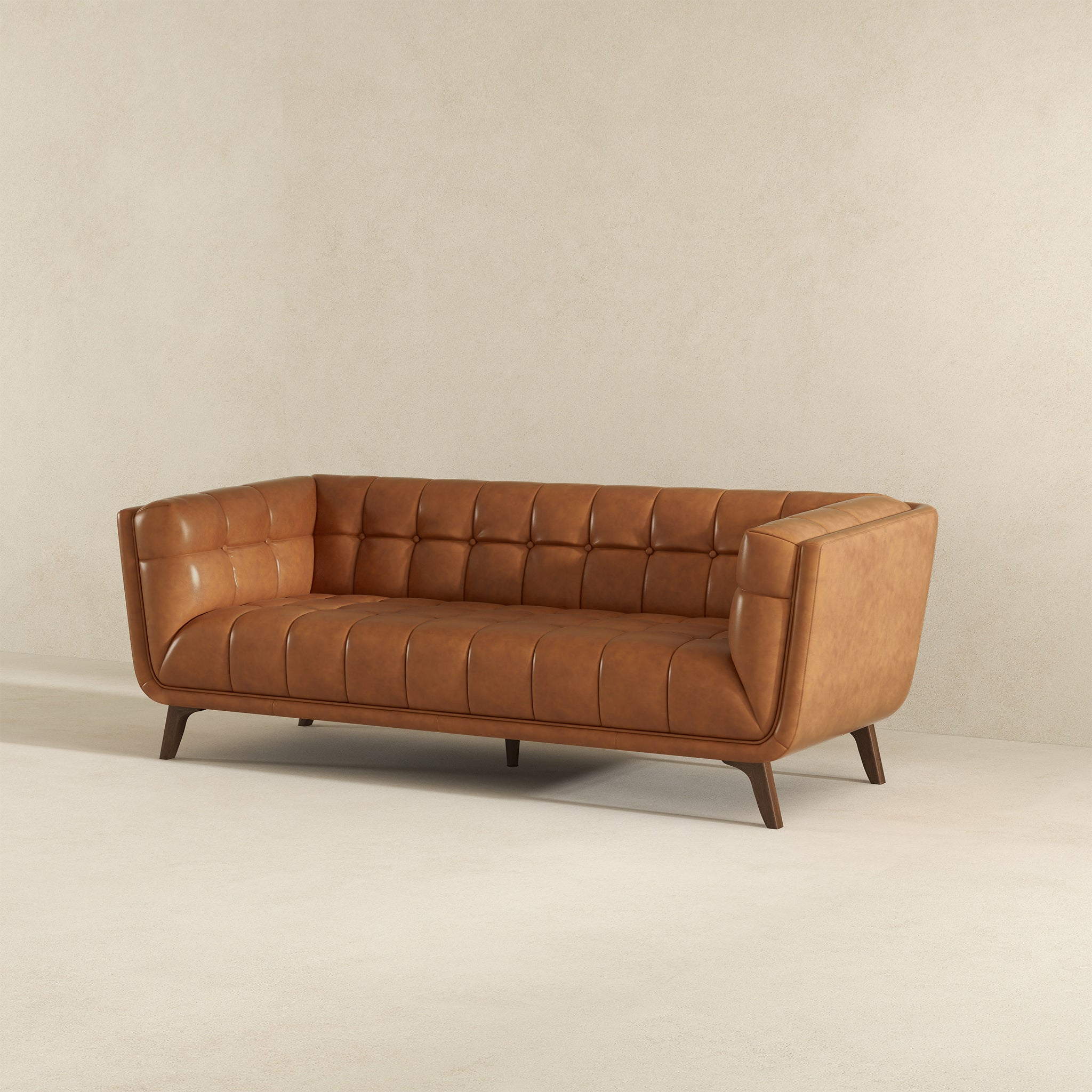 Addison Mid-Century Modern 86" Genuine Leather Sofa in Cognac | Ashcroft Imports Furniture