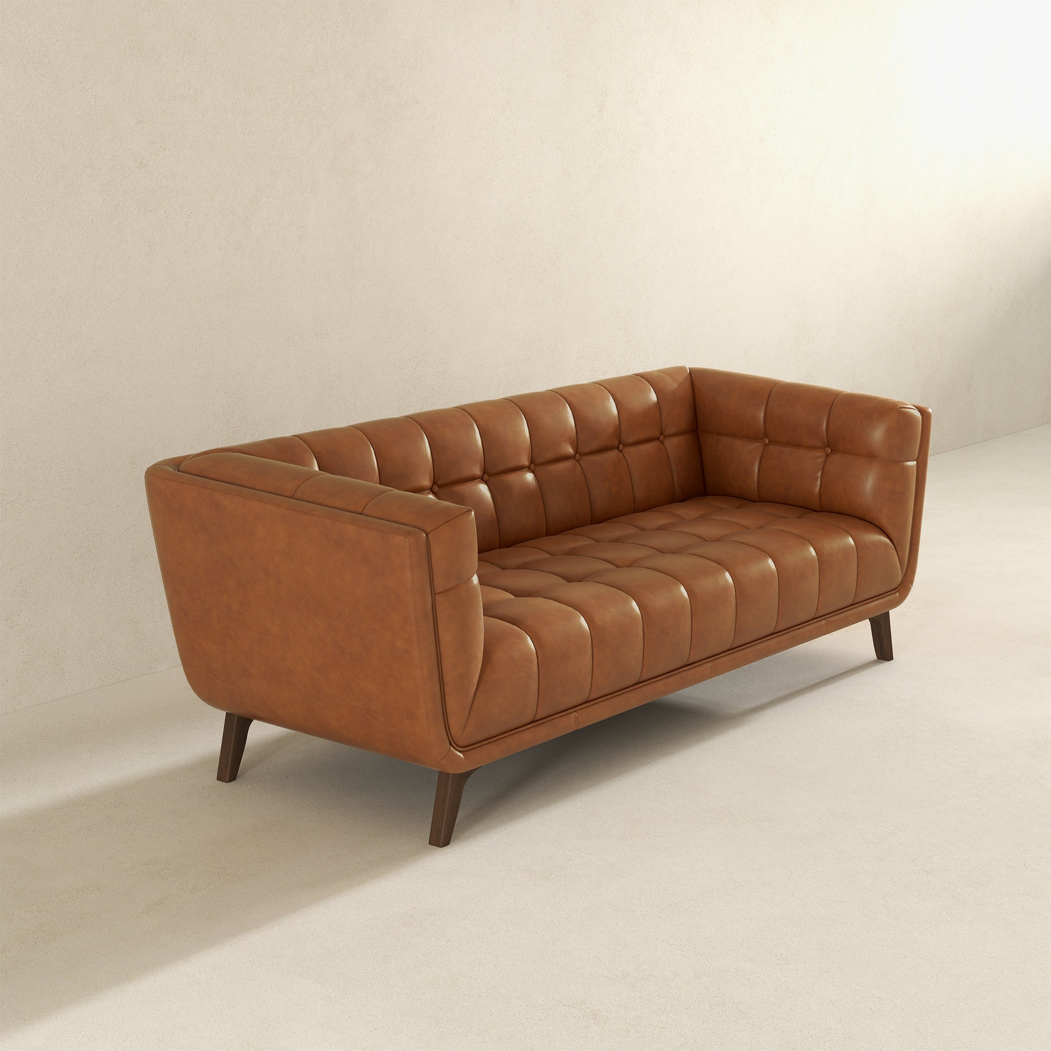 Addison Mid-Century Modern 86" Genuine Leather Sofa in Cognac | Ashcroft Imports Furniture