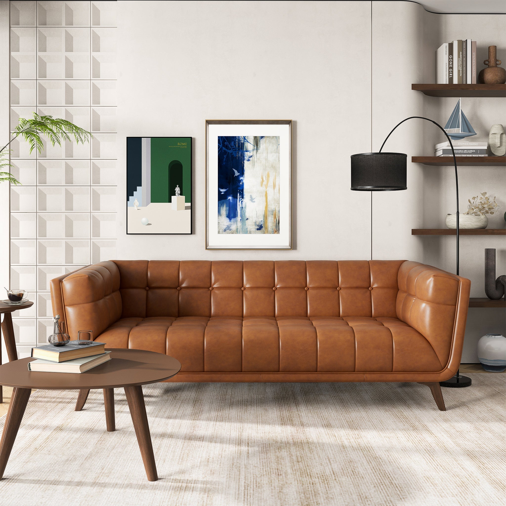 Addison Mid-Century Modern 86" Genuine Leather Sofa in Cognac | Ashcroft Imports Furniture