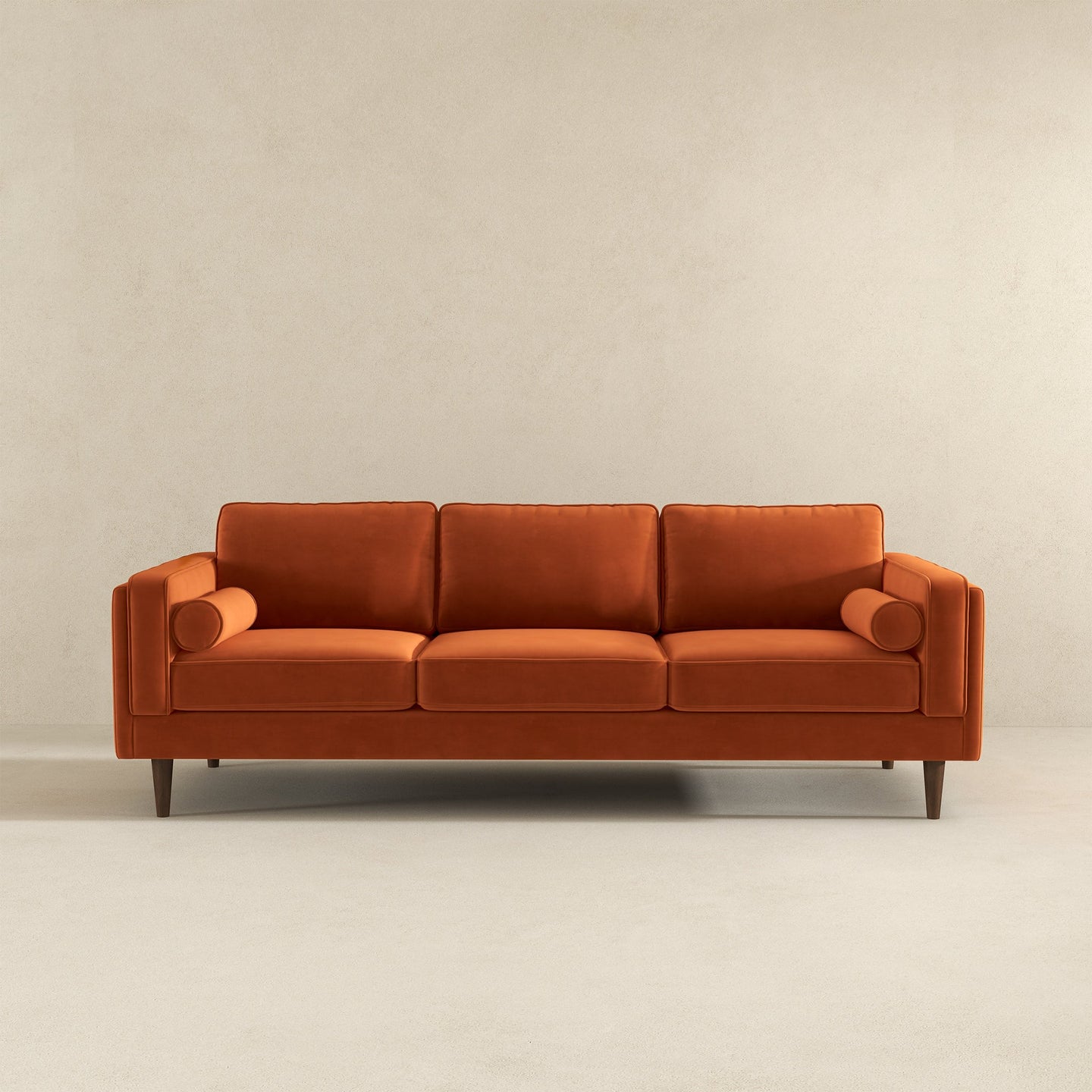 Amber Mid-Century Modern Burnt Orange Luxury Velvet Sofa