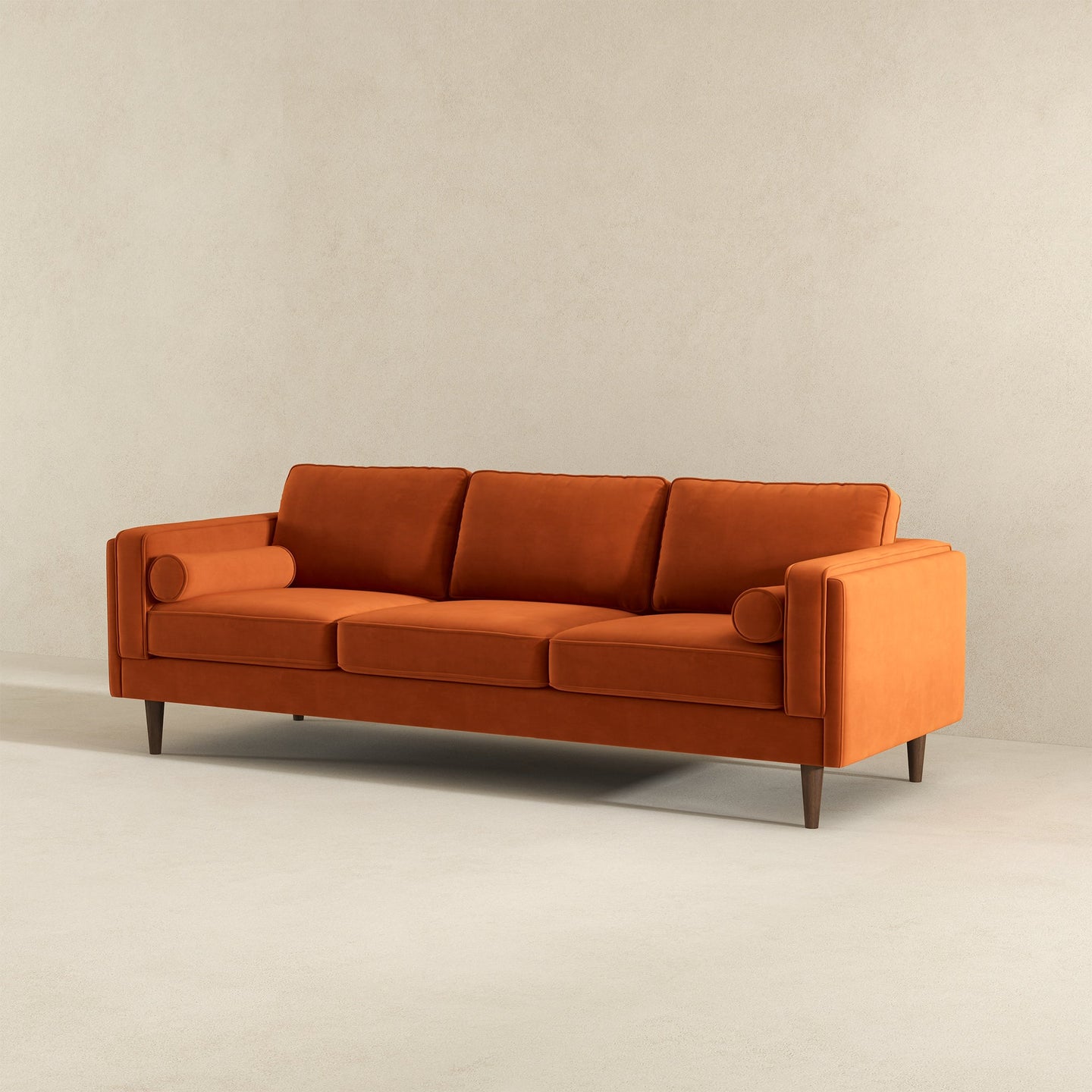 Amber Mid-Century Modern Burnt Orange Luxury Velvet Sofa