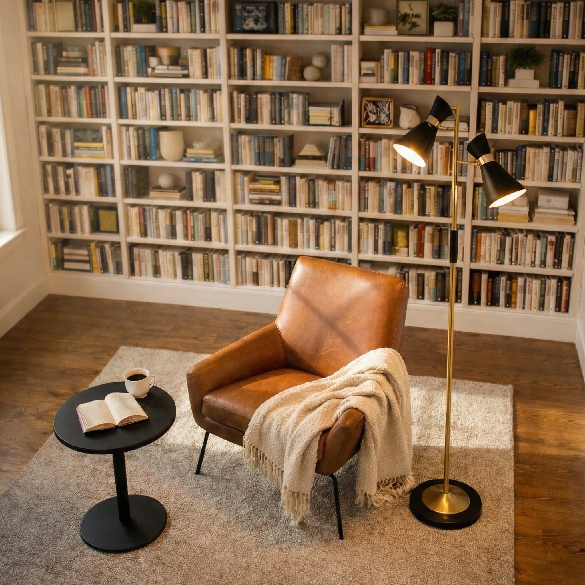 Axis Brassed Gold Floor Lamp | Double Spot Lights & 4-Way Switch