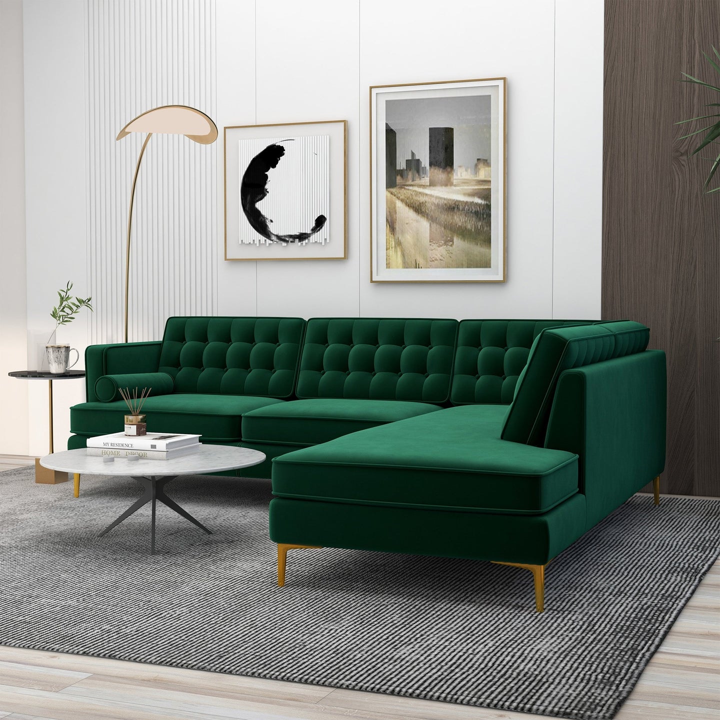 Brooke Green Sectional Sofa Right Facing Chaise
