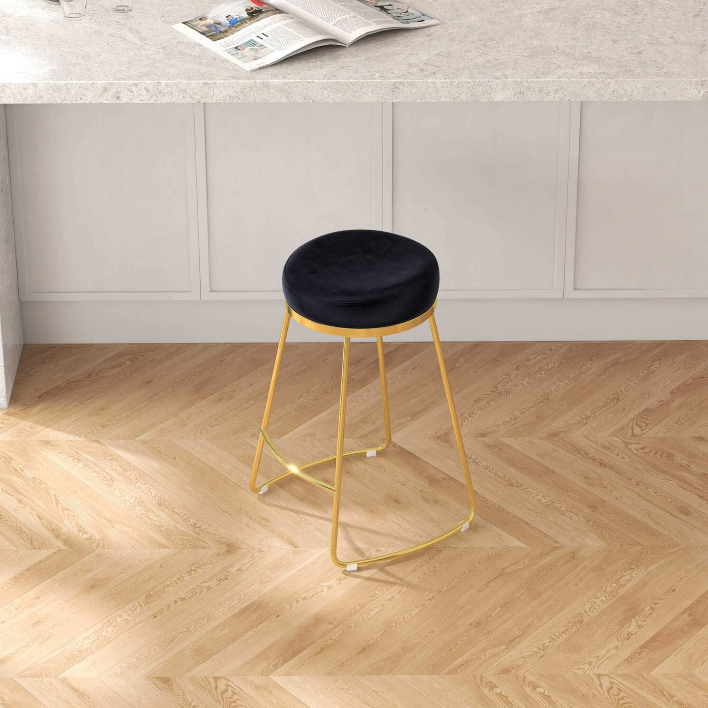 Jane 26" Luxury Black Upholstered Stool