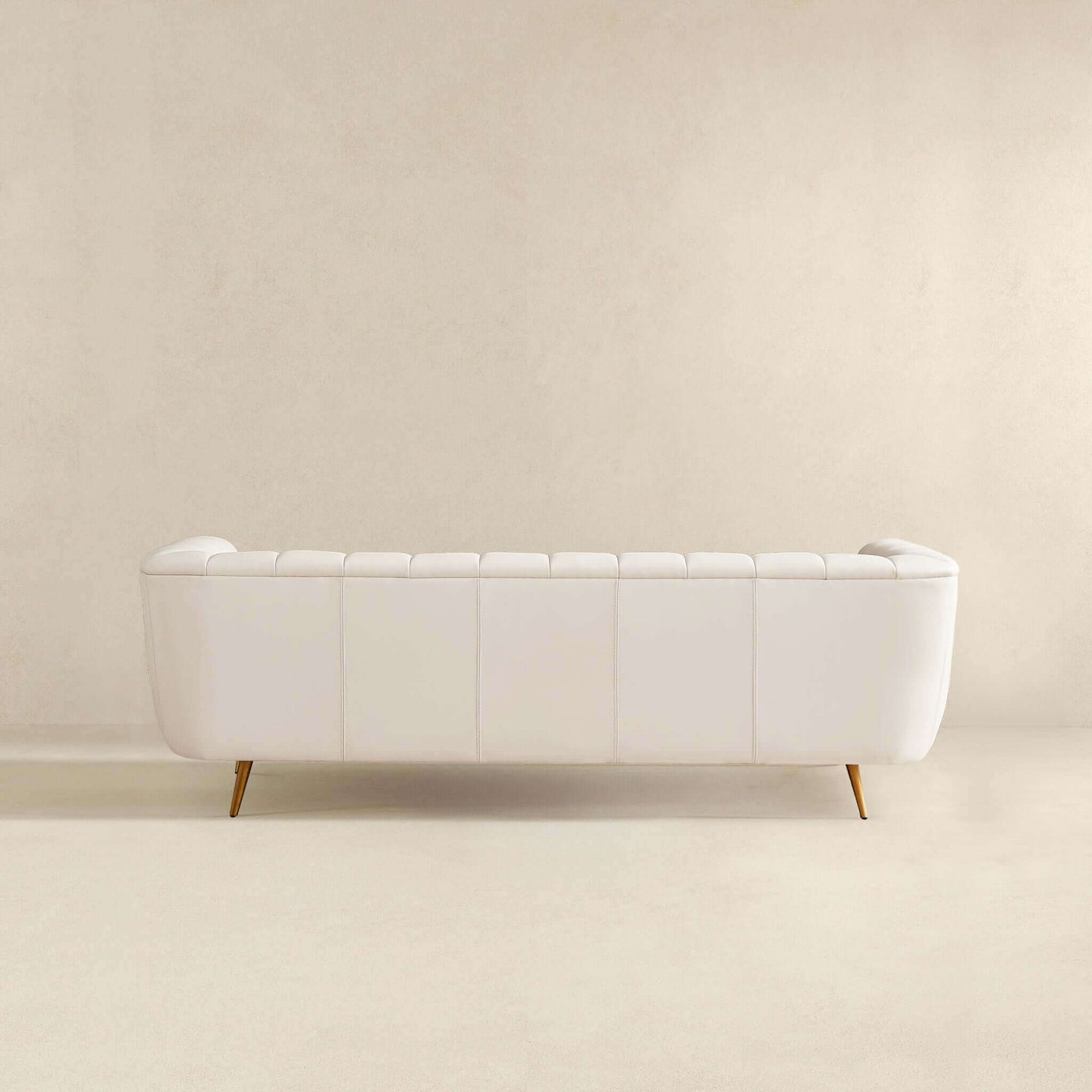 LaMattina Genuine Italian Beige Leather Channel Tufted Sofa