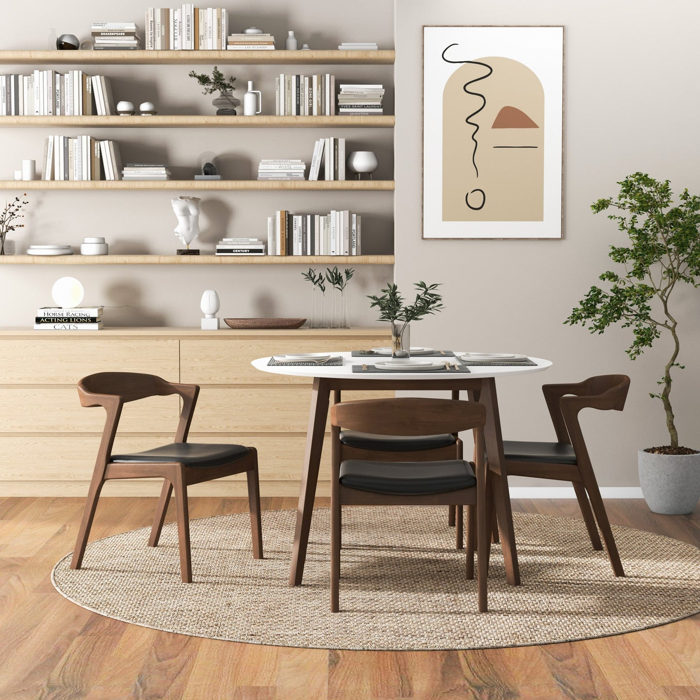 Dakota Solid Wood & Black Vegan Leather Dining Chair – Walnut Finish | Ashcroft Imports Furniture