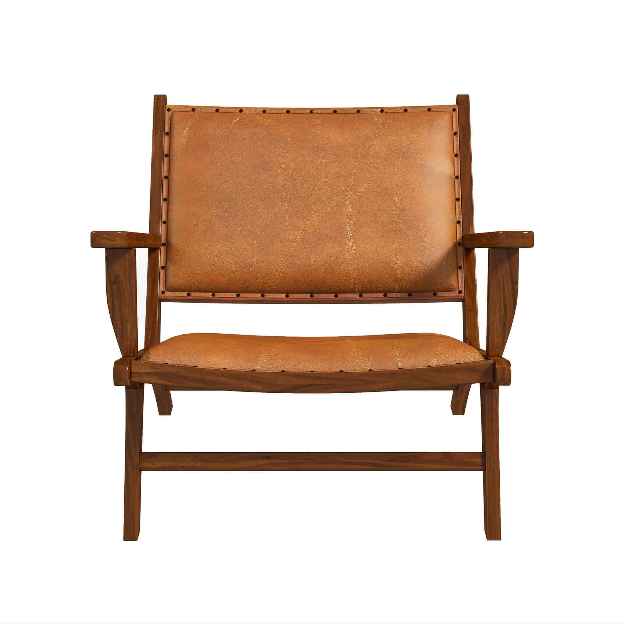 Daniel Mid-Century Modern Genuine Tan Leather Lounge Chair | Ashcroft Imports Furniture
