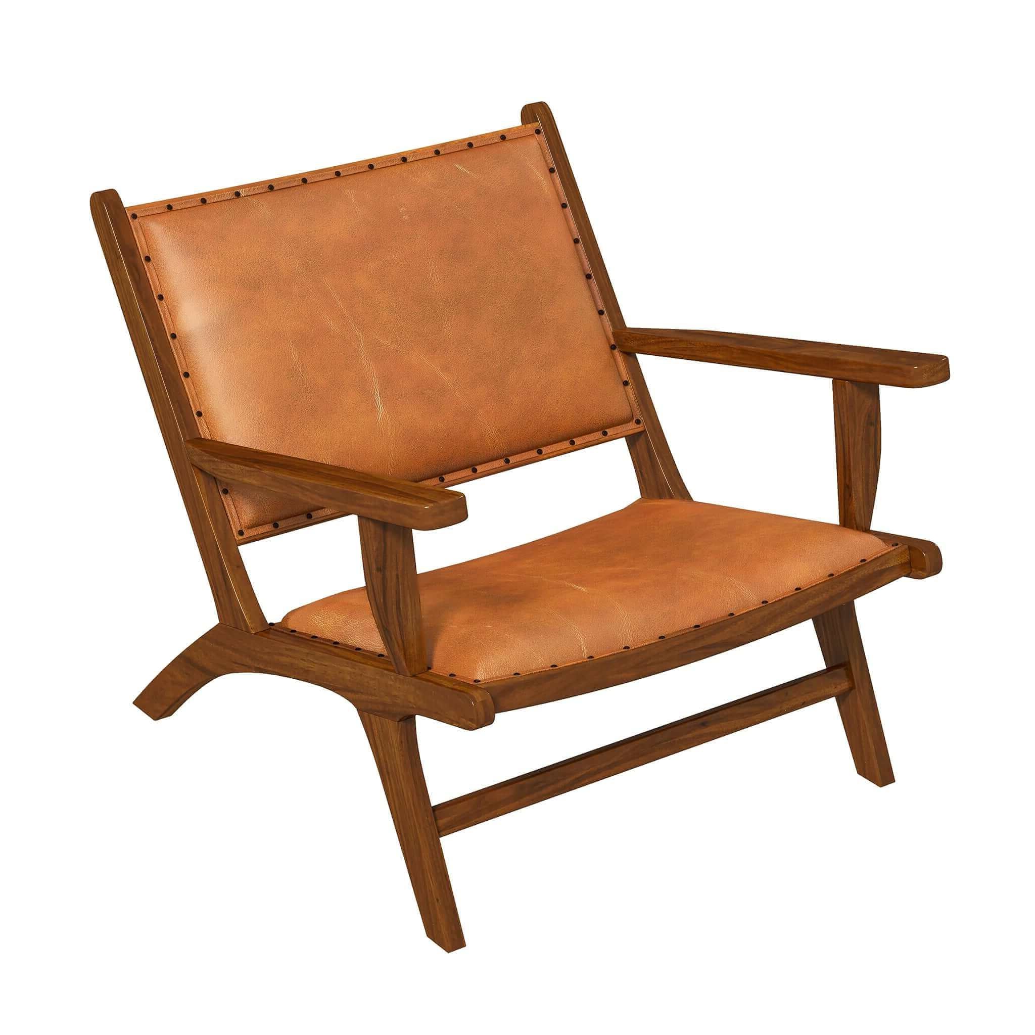 Daniel Mid-Century Modern Genuine Tan Leather Lounge Chair | Ashcroft Imports Furniture