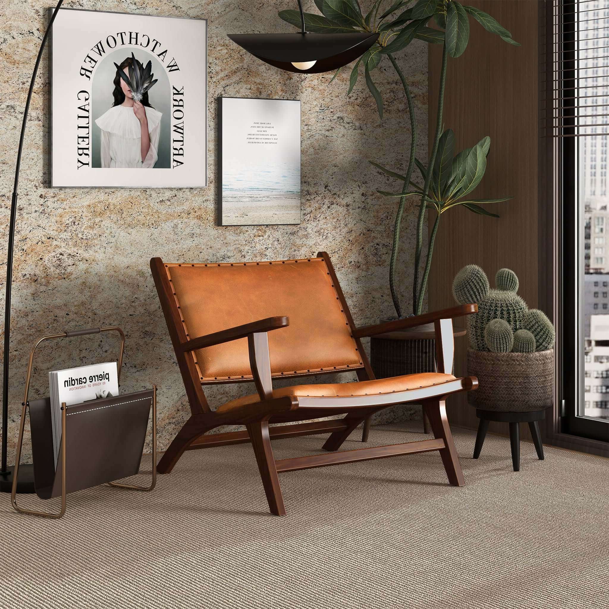 Daniel Mid-Century Modern Genuine Tan Leather Lounge Chair | Ashcroft Imports Furniture