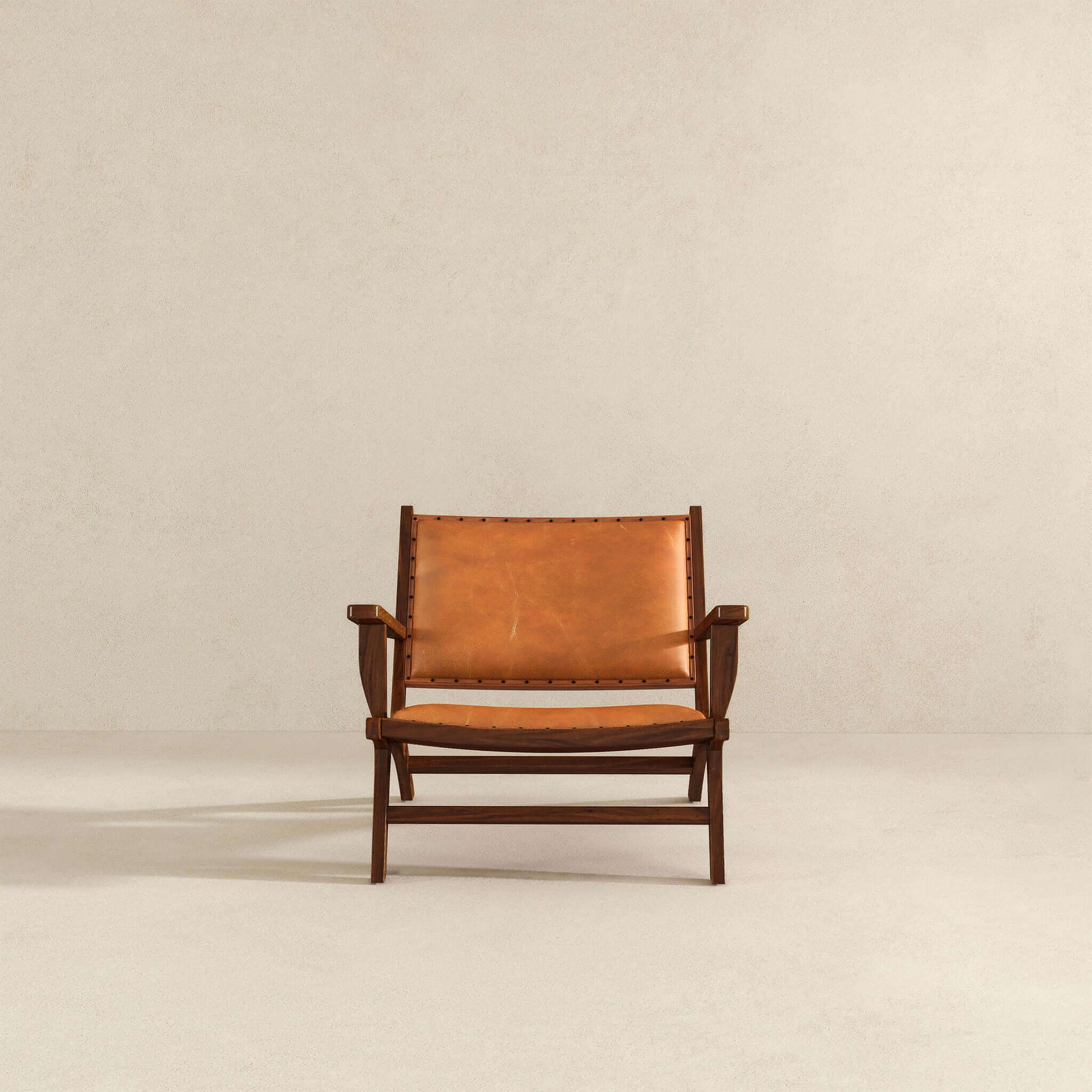 Daniel Mid-Century Modern Genuine Tan Leather Lounge Chair | Ashcroft Imports Furniture