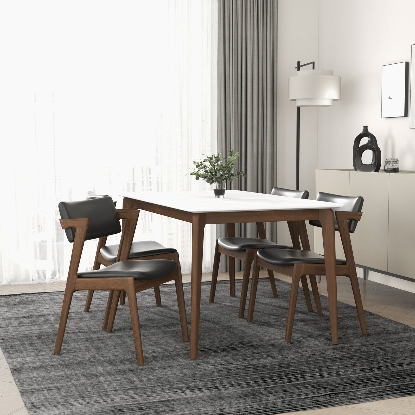 Edwin Mid Century Modern Black Vegan Leather Dining Chair - Ashcoft Furniture