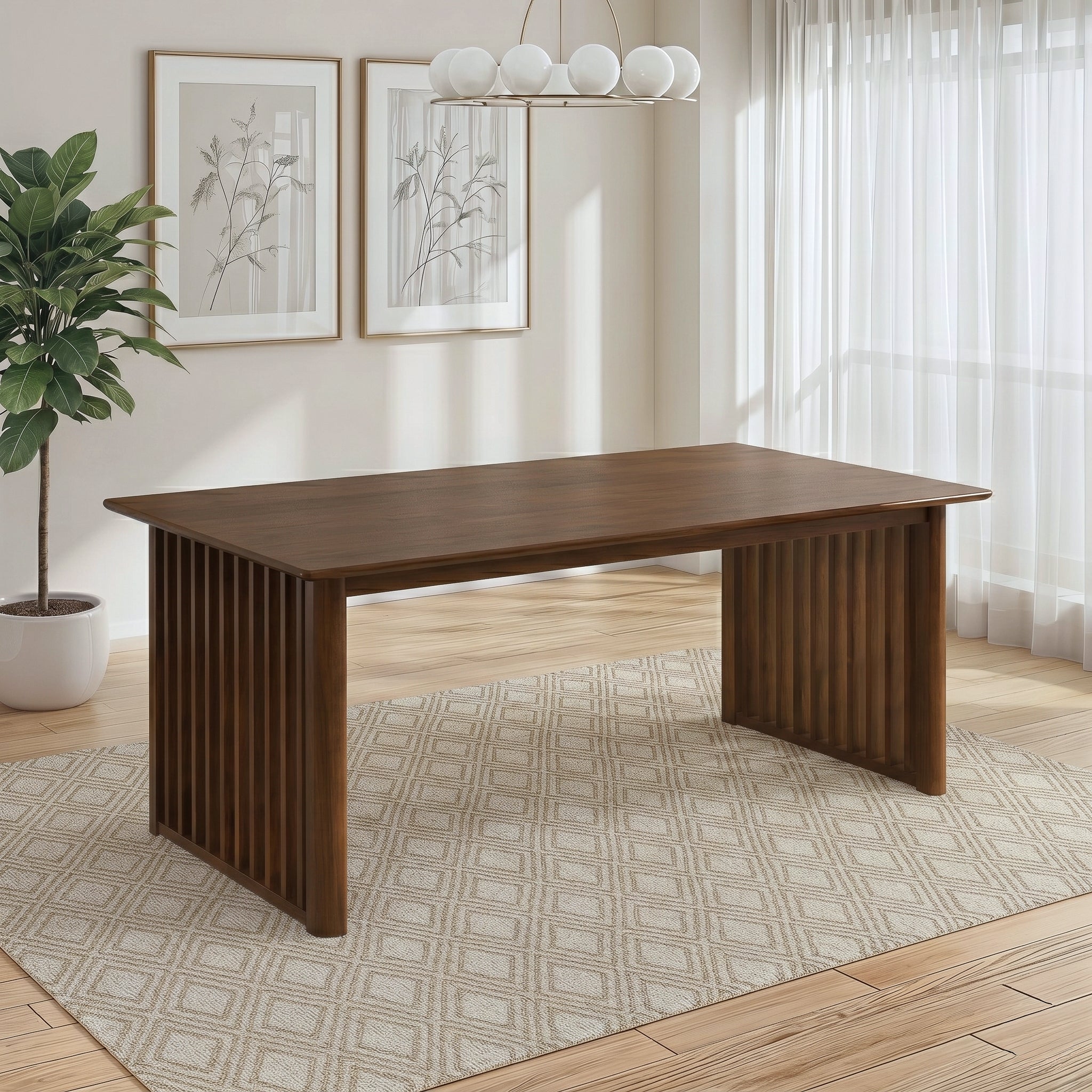 Frontignan Solid Wood Rectangular Dining Table with Ribbed Slab Legs | Ashcroft Imports Furniture