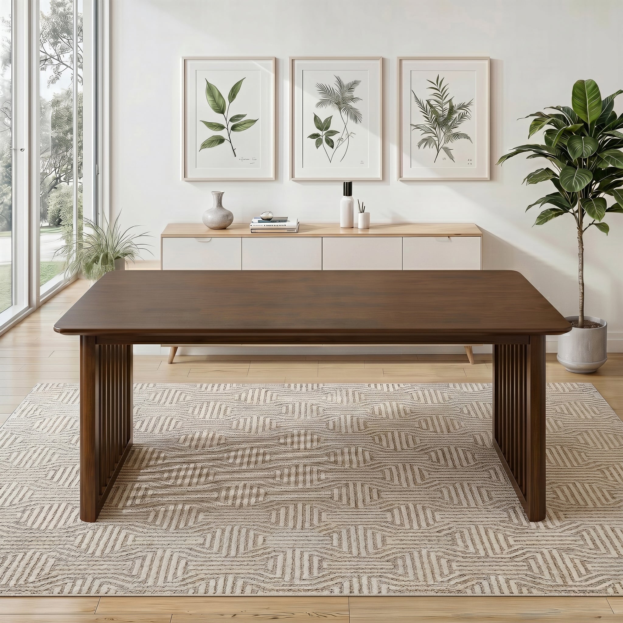 Frontignan Solid Wood Rectangular Dining Table with Ribbed Slab Legs | Ashcroft Imports Furniture