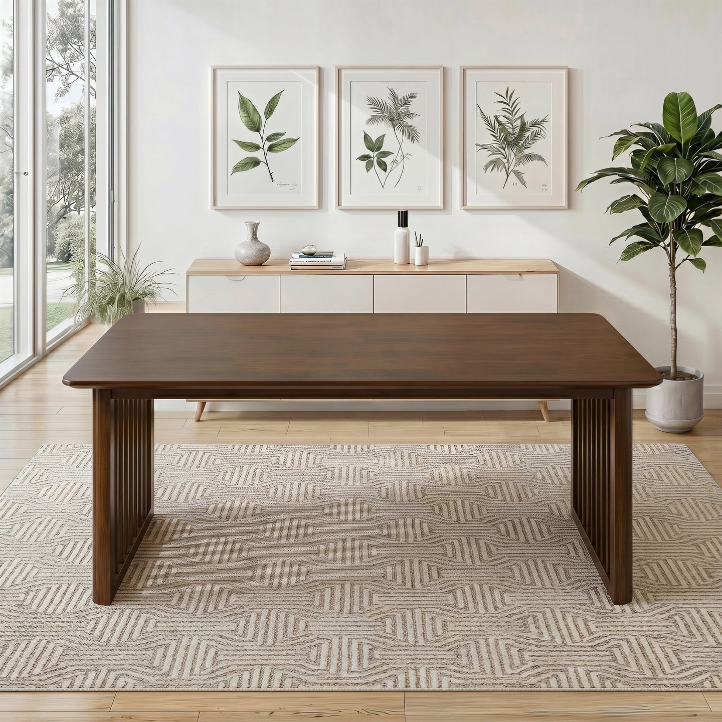Frontignan Solid Wood Rectangular Dining Table with Ribbed Slab Legs | Ashcroft Imports Furniture