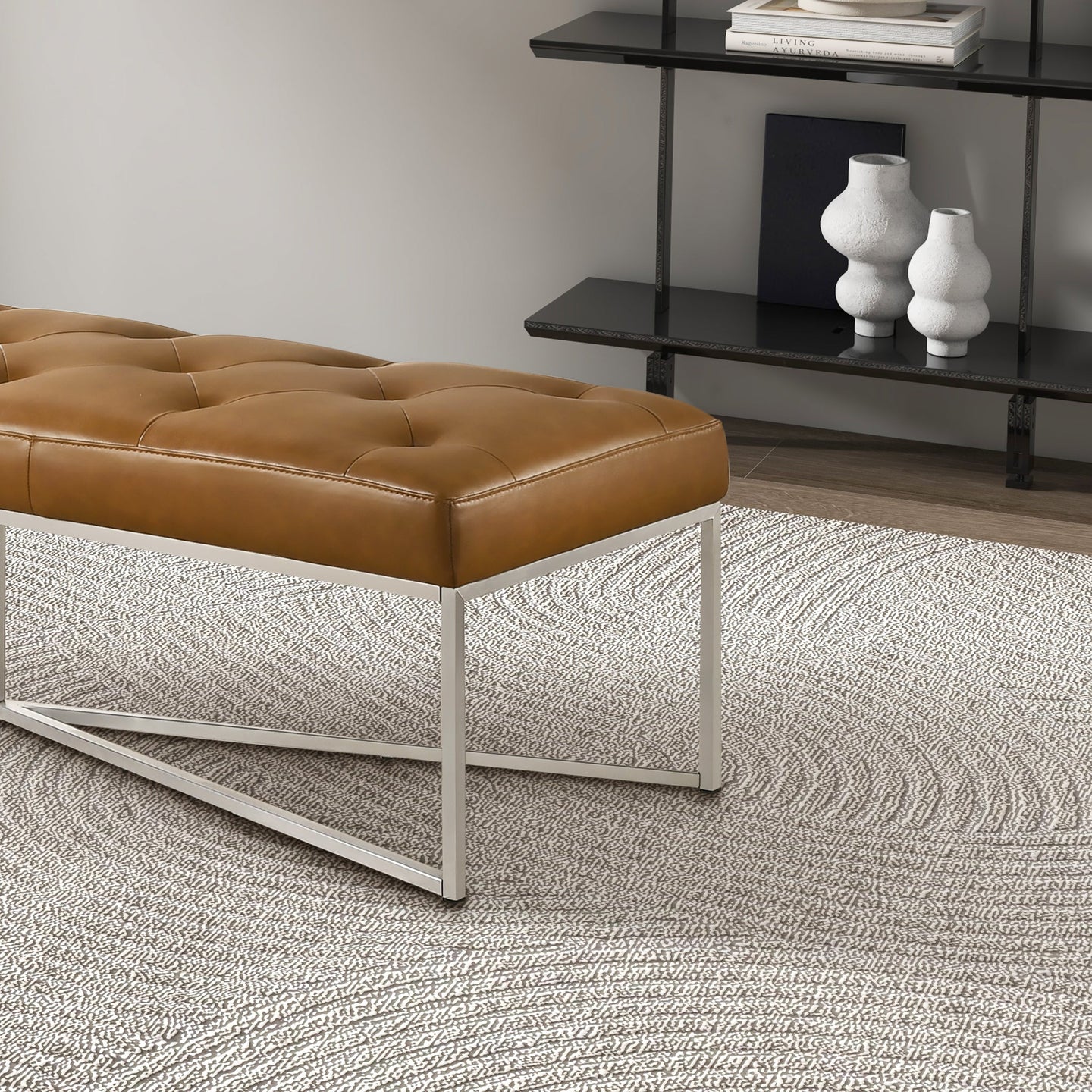 Harper Tan Genuine Leather Bench