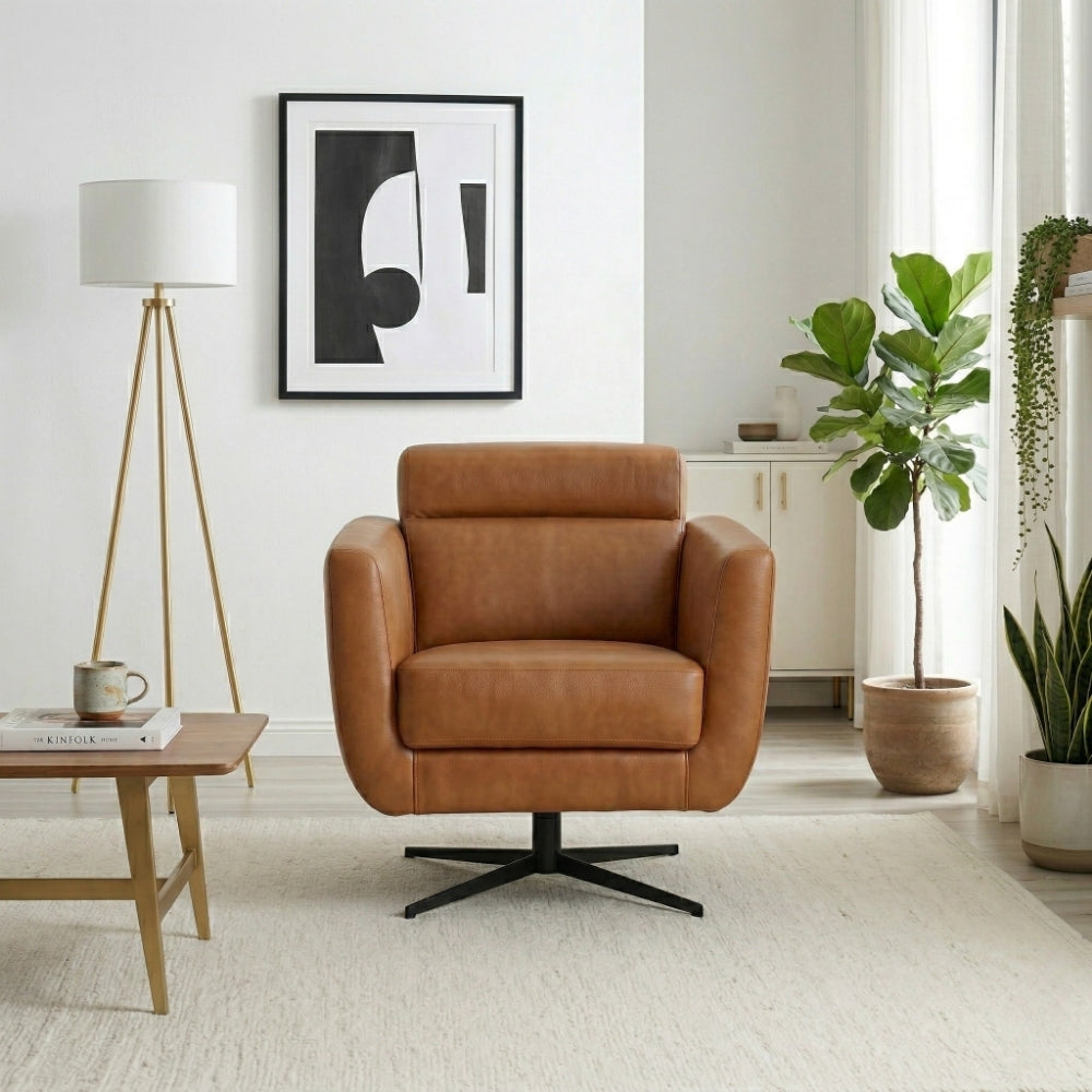 Helena Durable Top Grain Tan Leather Swivel Chair | Ashcroft Imports Furniture