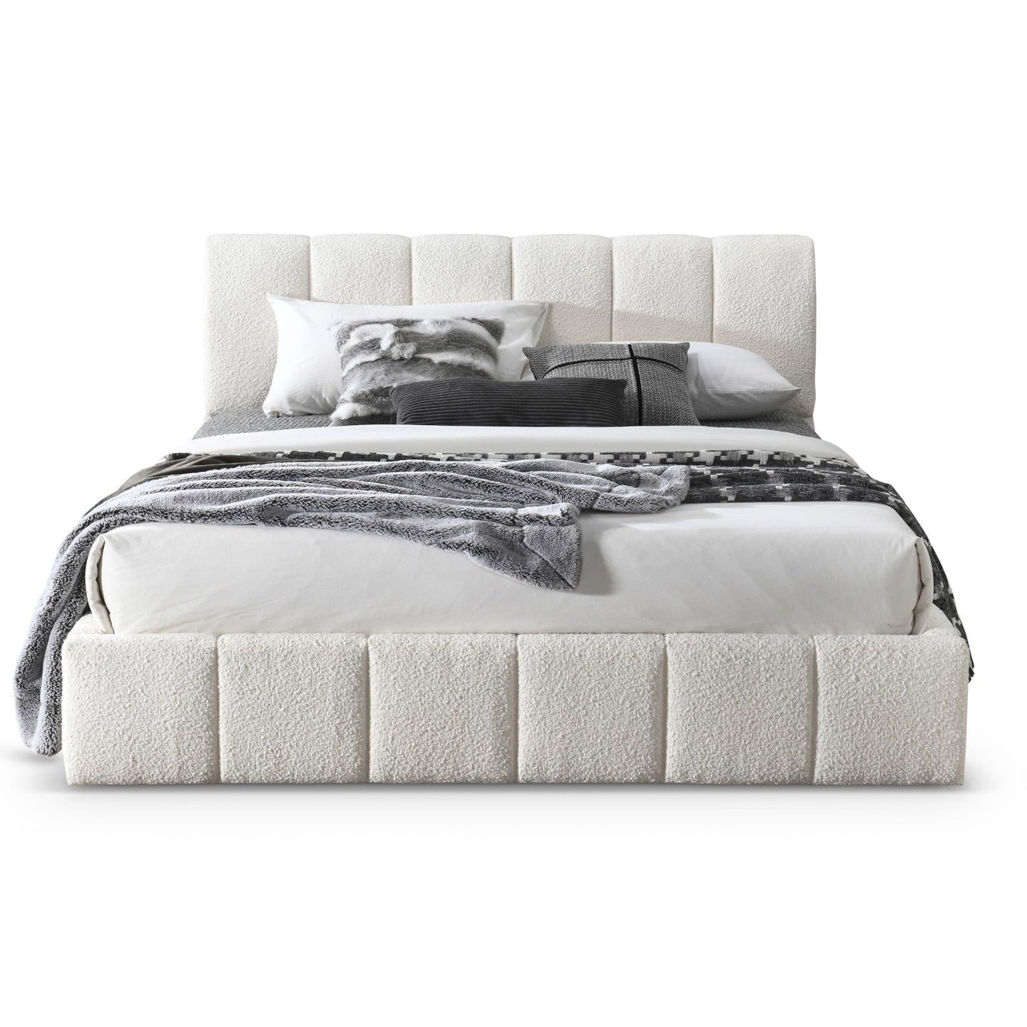 Hilar Modern White Bouclé King Size Platform Bed | Ashcroft Imports Furniture