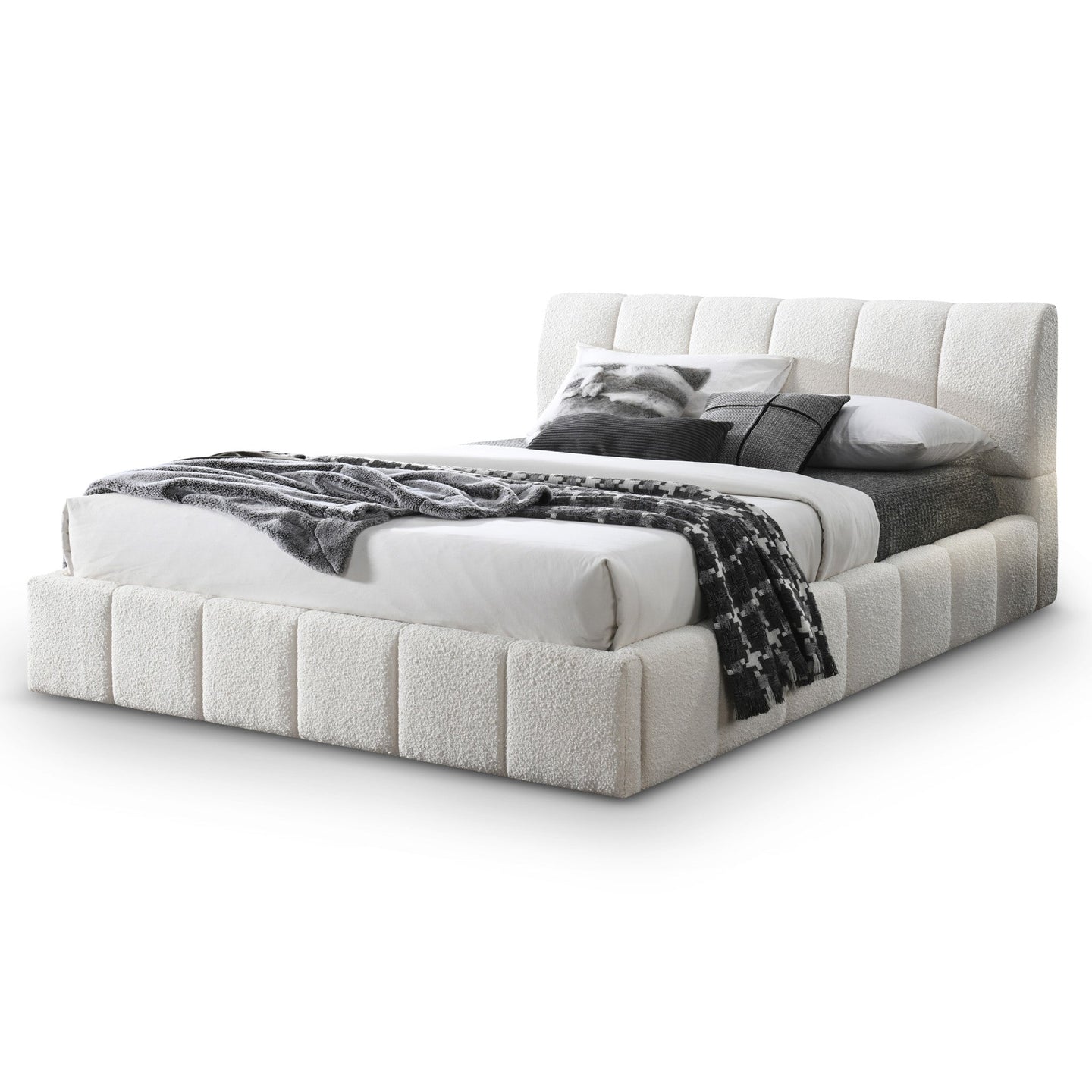 Hilar Modern White Bouclé King Size Platform Bed | Ashcroft Imports Furniture