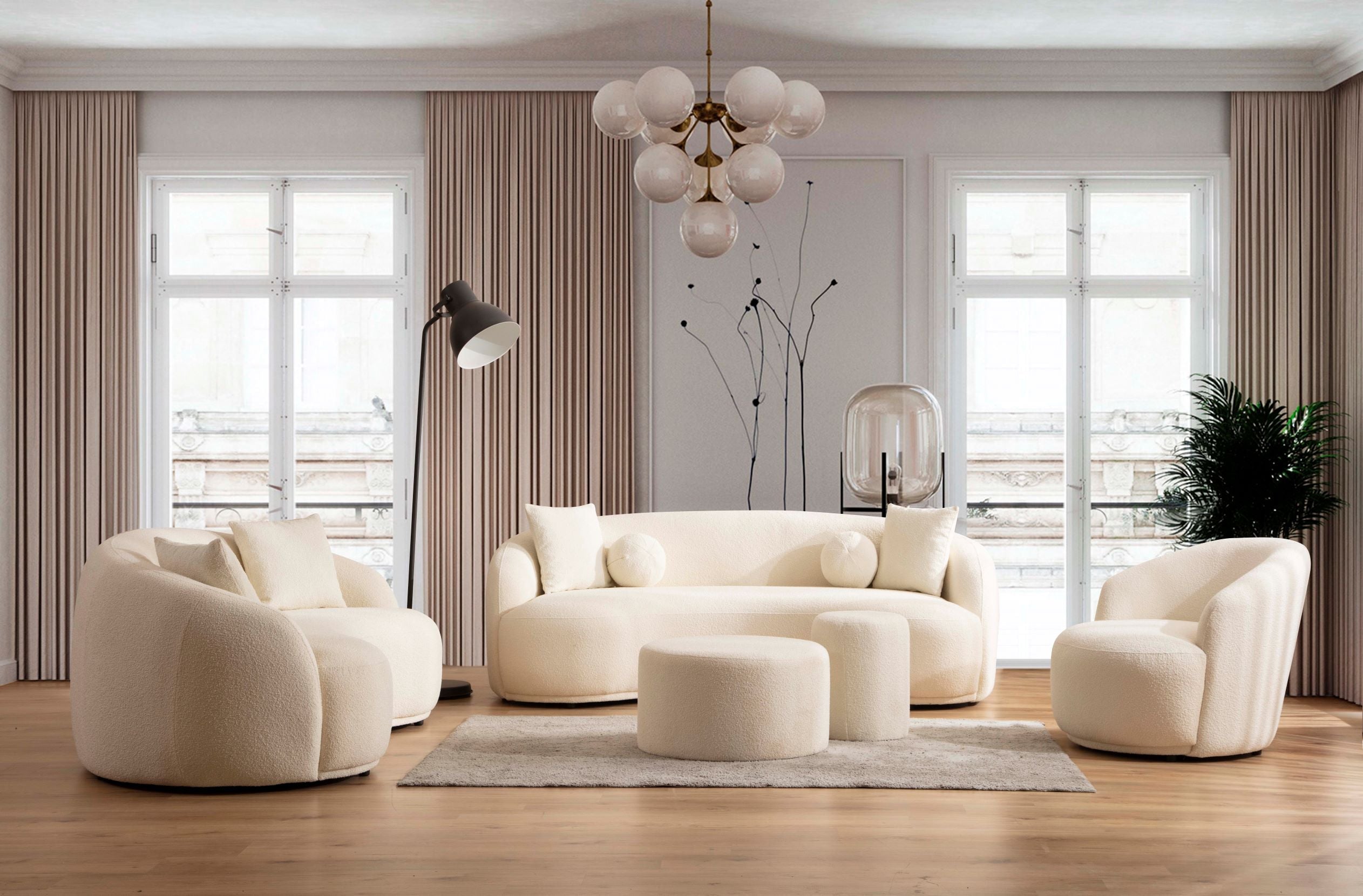 Bonita Ivory Boucle Sofa 91"