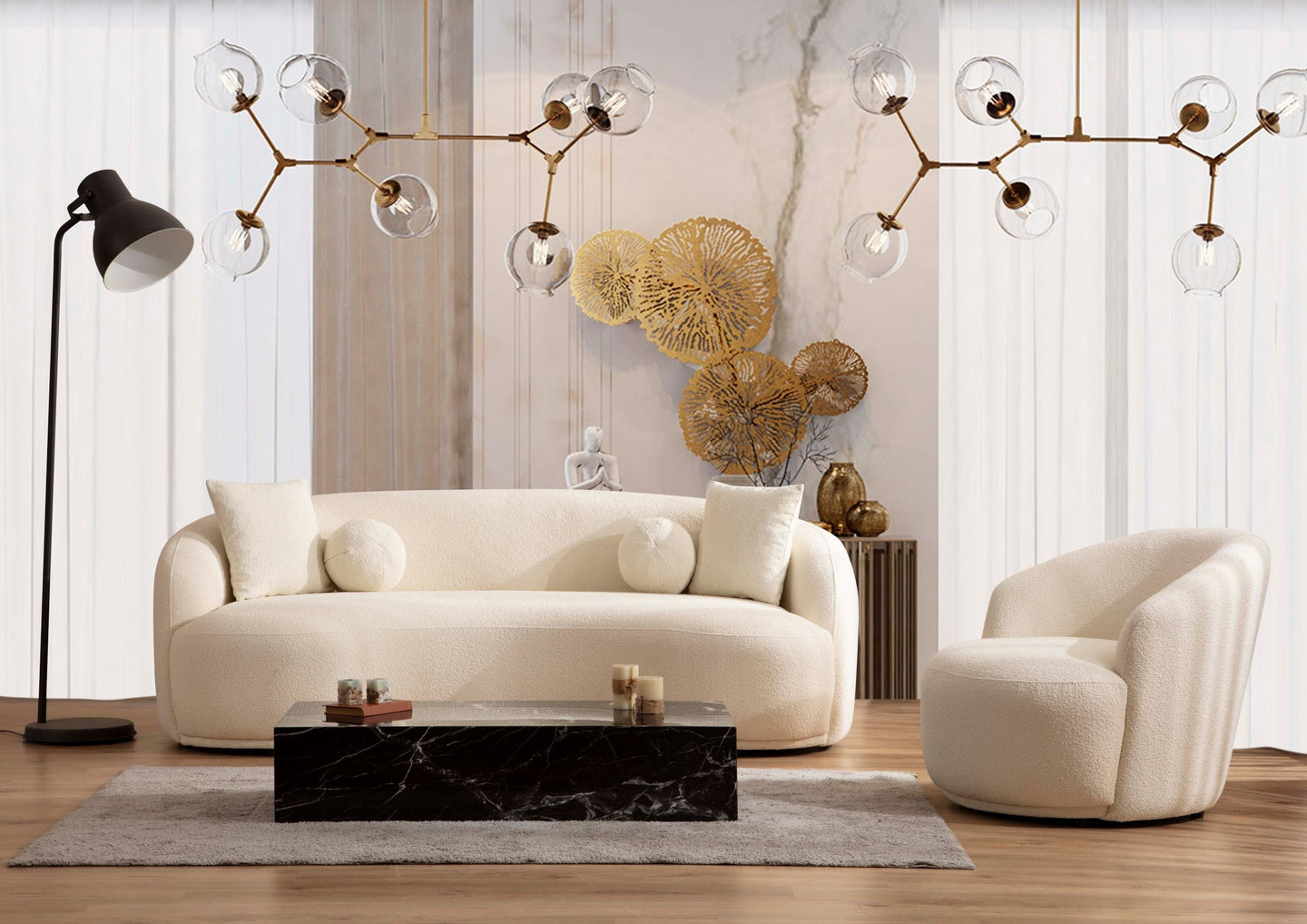 Bonita Ivory Boucle Sofa 91"