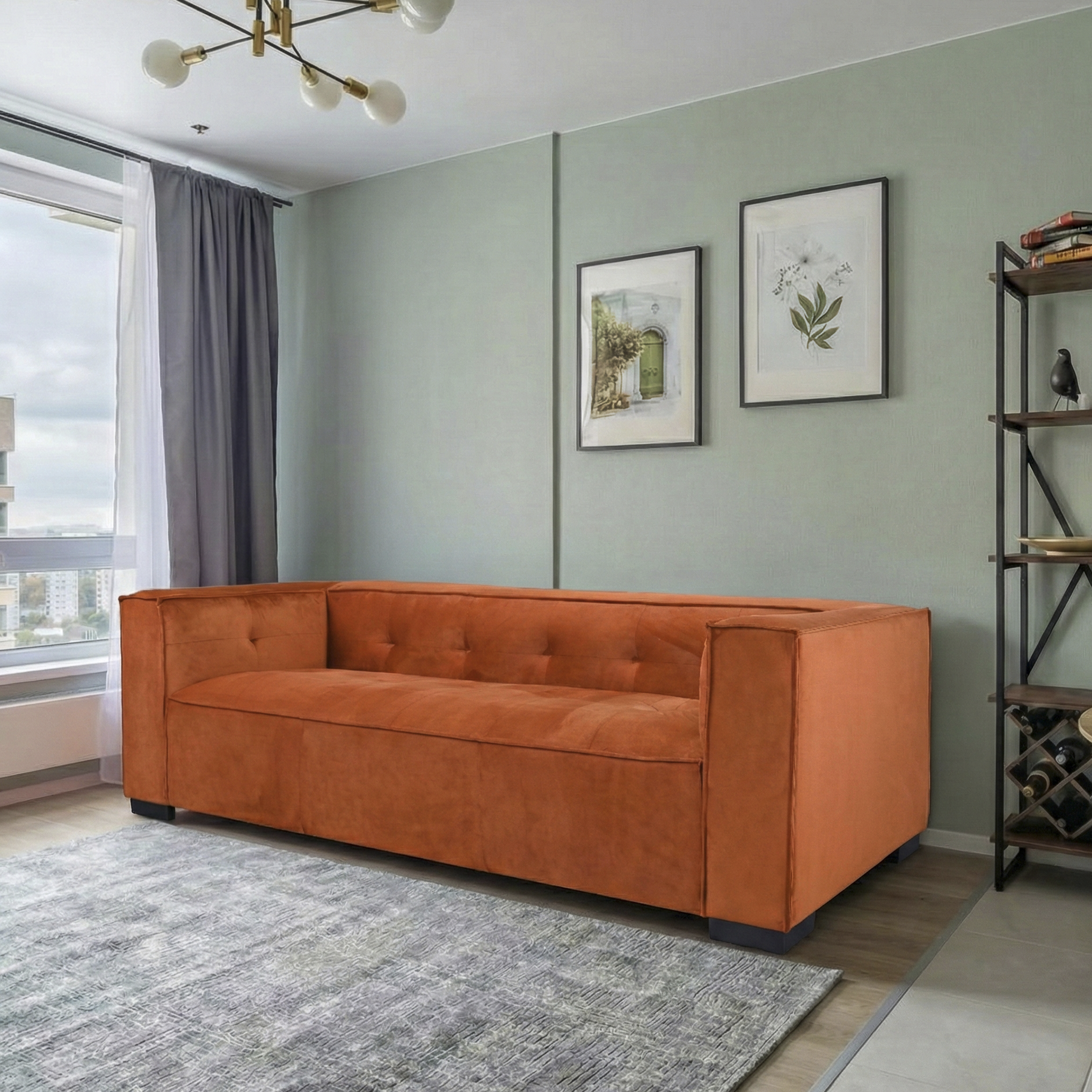 Johnston Modern Velvet Upholstered Sofa with Wide Square Arms & Biscuit Tufting | Ashcroft Imports Furniture