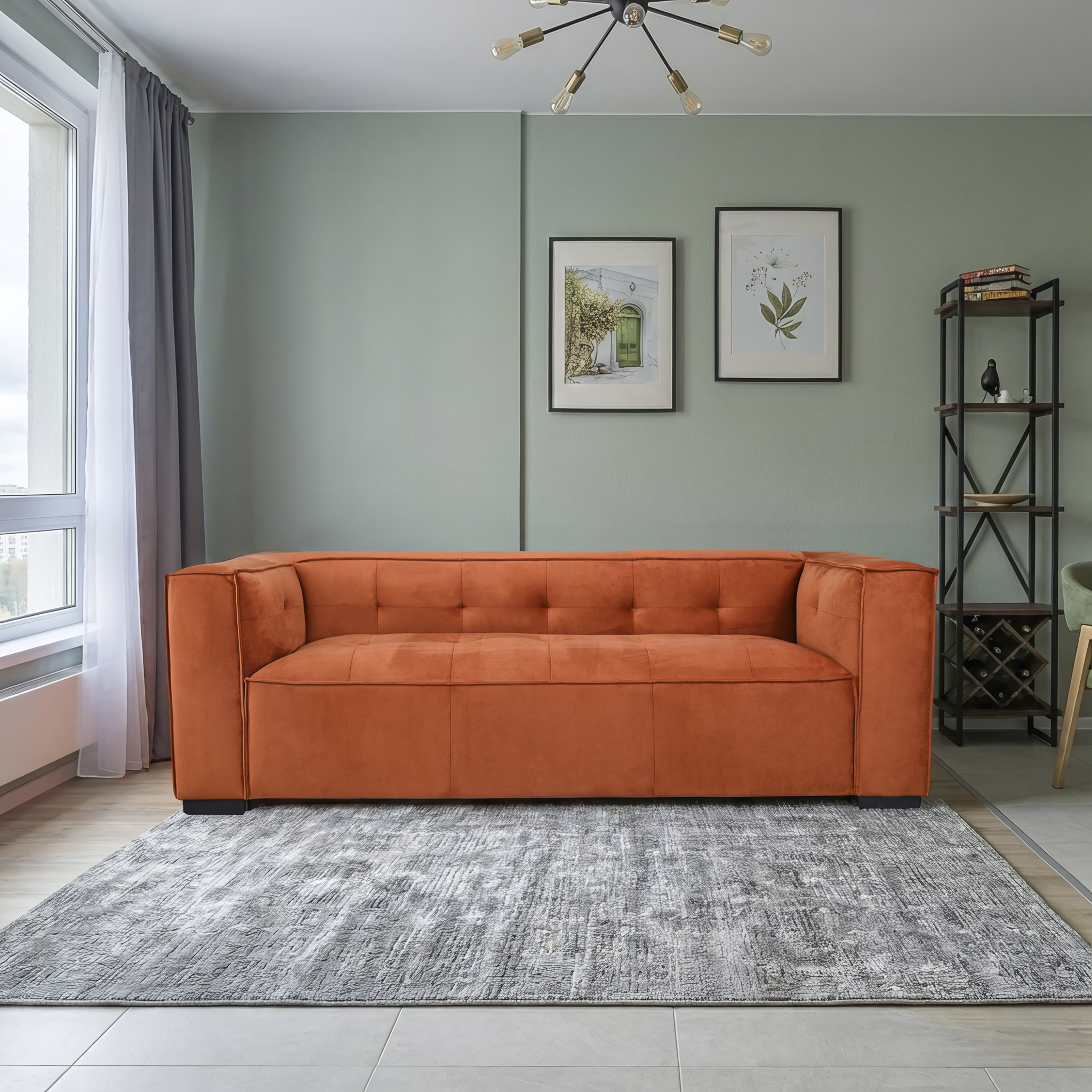 Johnston Modern Velvet Upholstered Sofa with Wide Square Arms & Biscuit Tufting | Ashcroft Imports Furniture