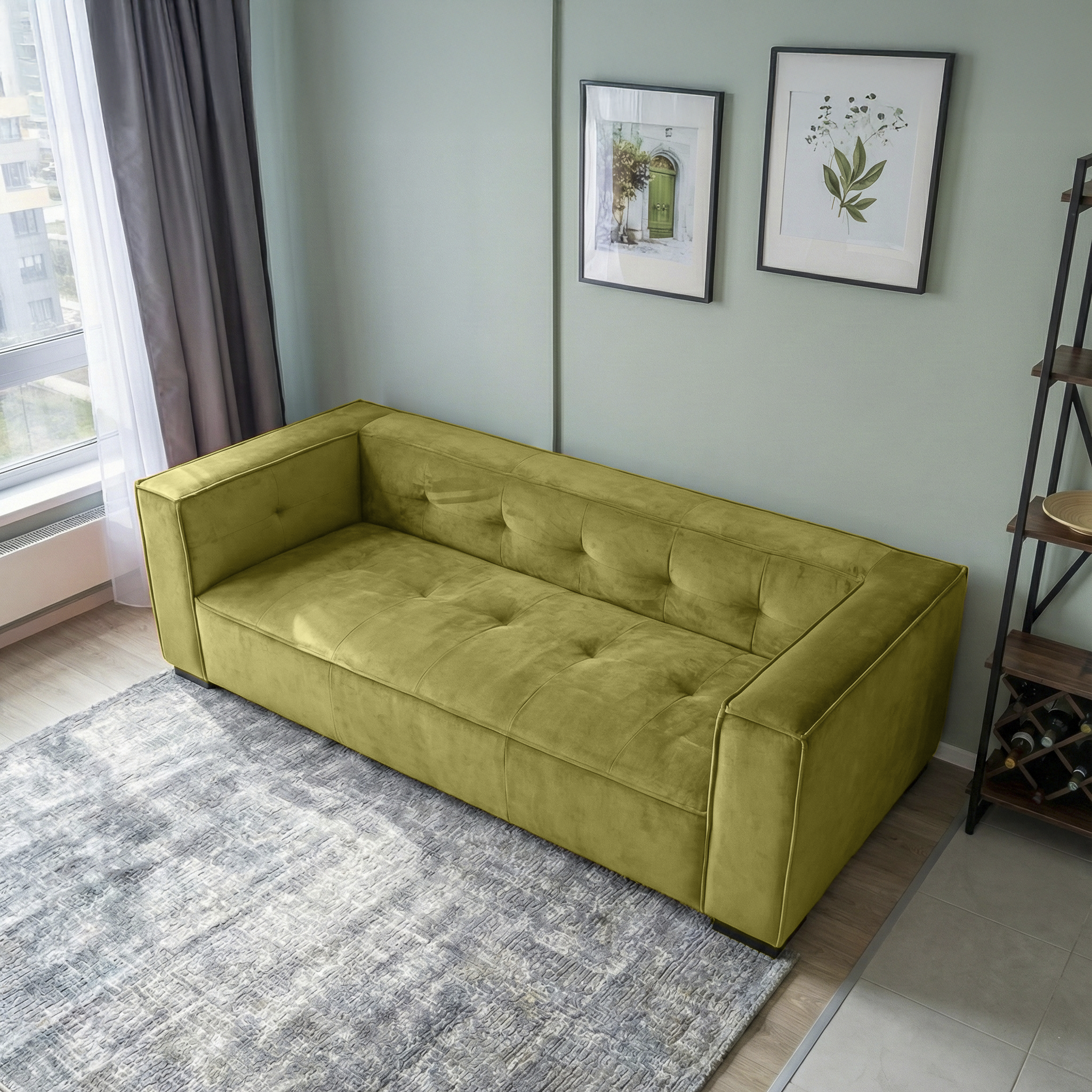 Johnston Modern Velvet Upholstered Sofa with Wide Square Arms & Biscuit Tufting | Ashcroft Imports Furniture