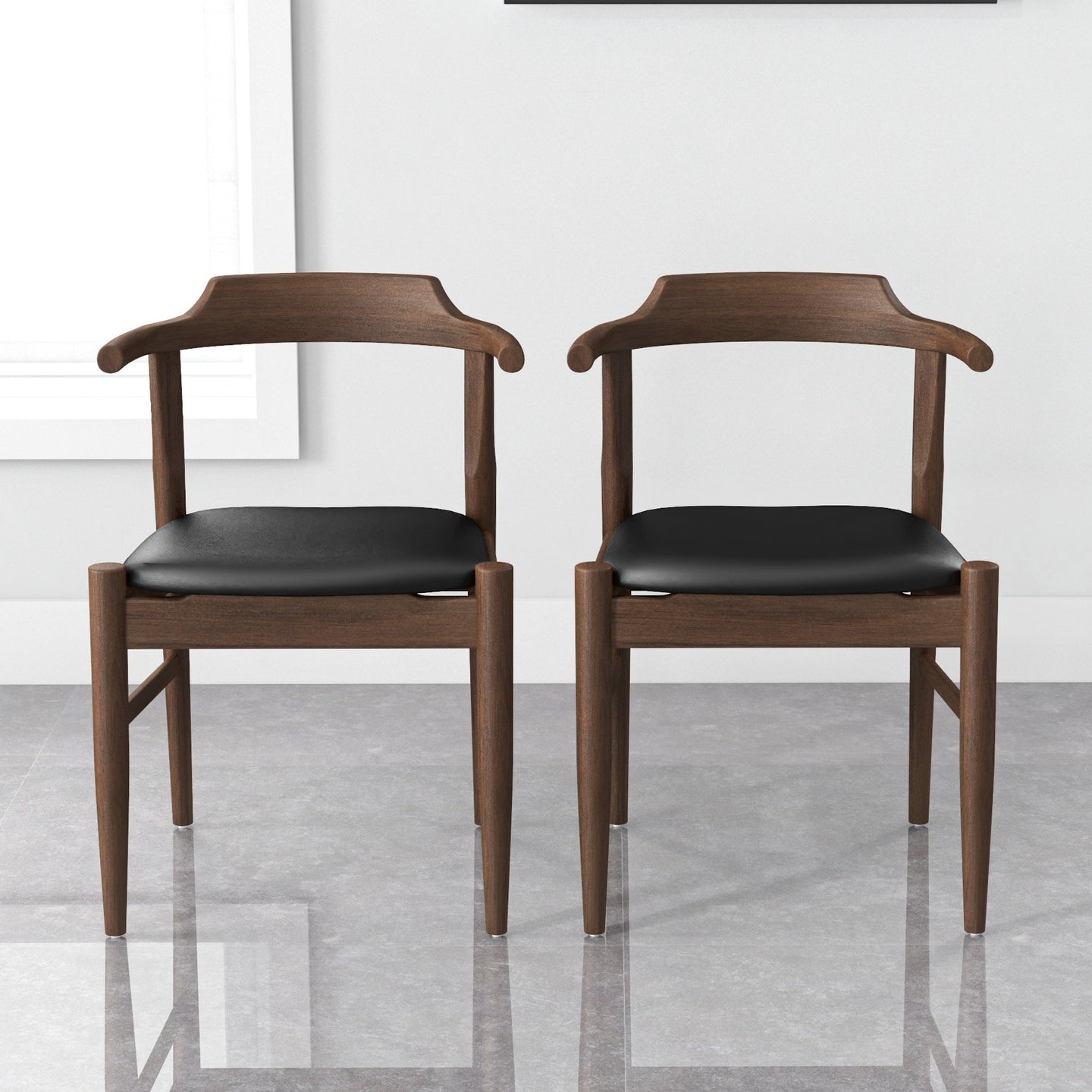 Leon Mid-Century Modern Black Vegan Leather Dining Chair (Set of 2)
