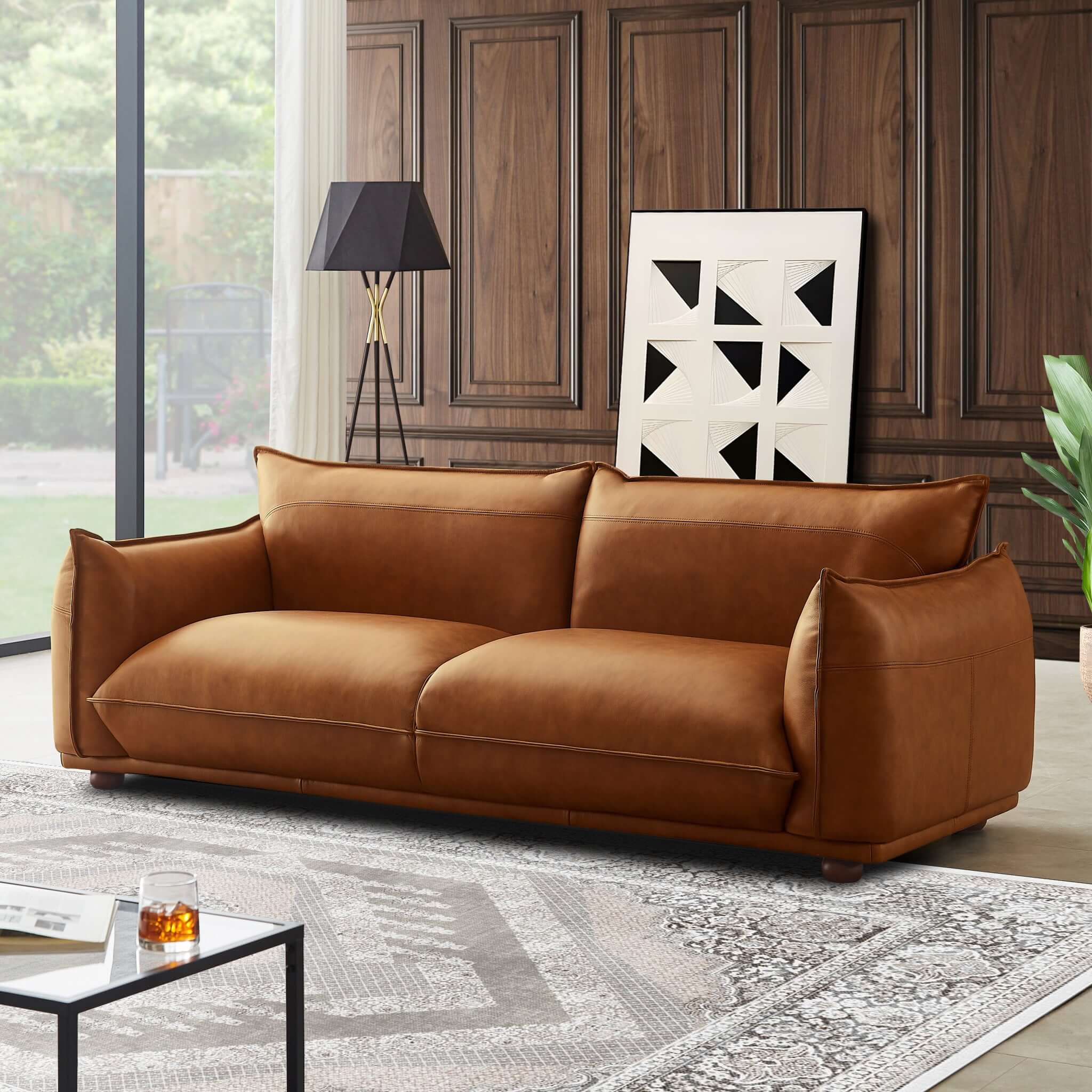 Emma Mid-Century Modern Cognac Leather Tufted Sofa | Ashcroft Imports Furniture