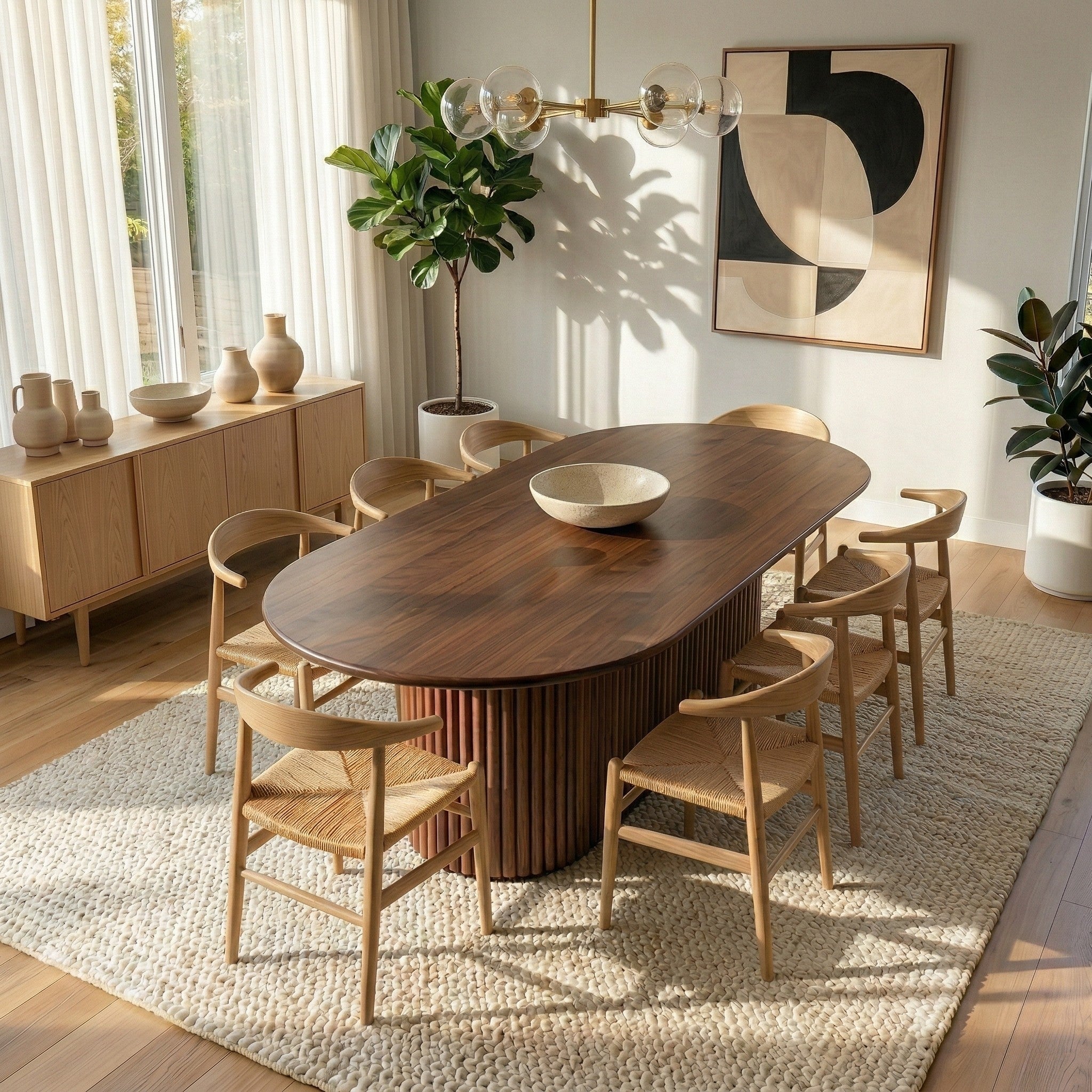 Merlin Oval Solid Wood Dining Table with Ribbed Pedestal Base | Ashcroft Imports Furniture