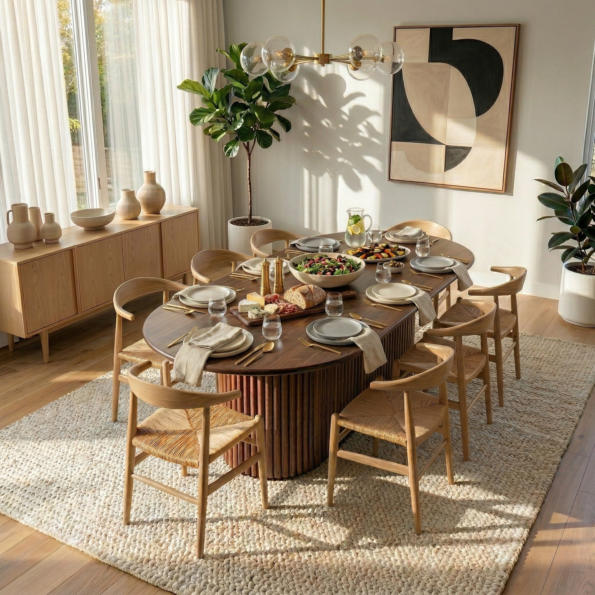 Merlin Oval Solid Wood Dining Table with Ribbed Pedestal Base | Ashcroft Imports Furniture