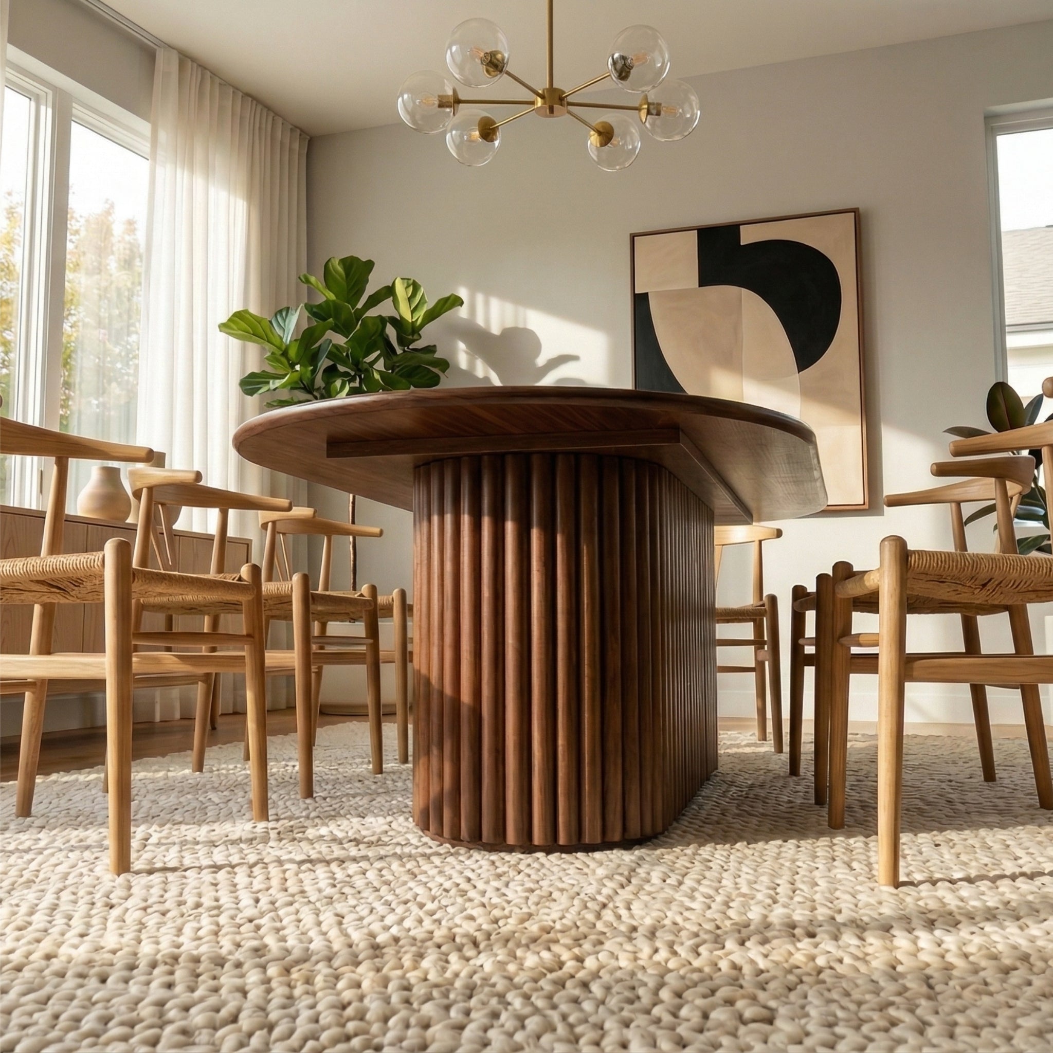 Merlin Oval Solid Wood Dining Table with Ribbed Pedestal Base | Ashcroft Imports Furniture