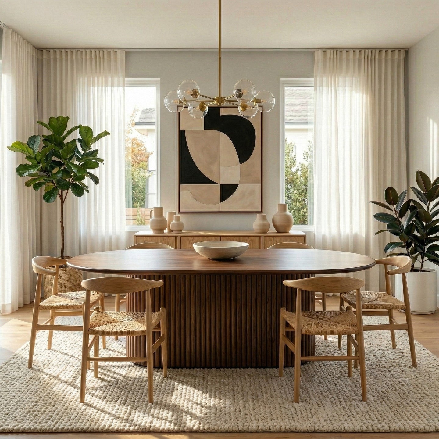 Merlin Oval Solid Wood Dining Table with Ribbed Pedestal Base | Ashcroft Imports Furniture