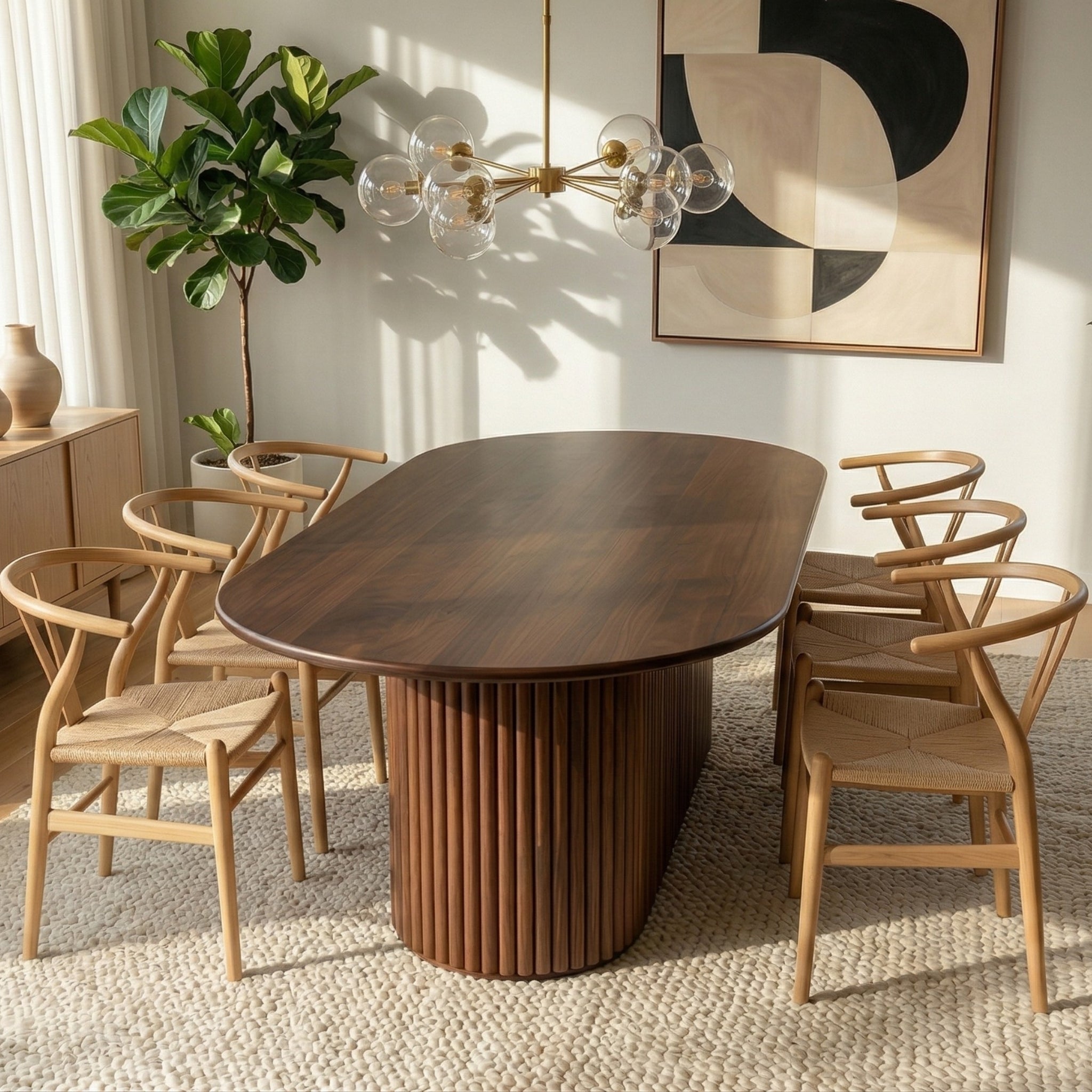 Merlin Oval Solid Wood Dining Table with Ribbed Pedestal Base | Ashcroft Imports Furniture