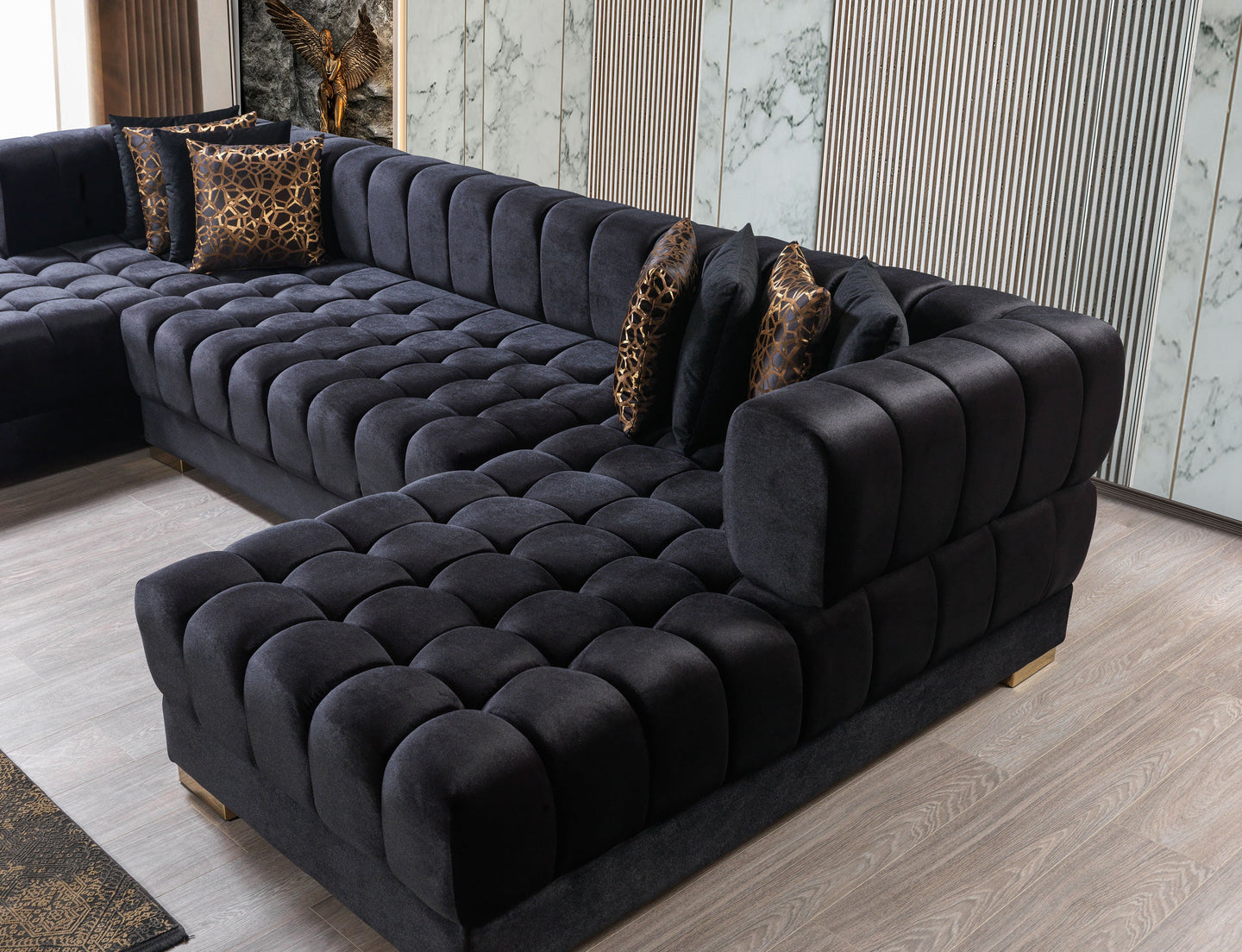 Ariana Black Velvet Double Chaise 138" Sectional