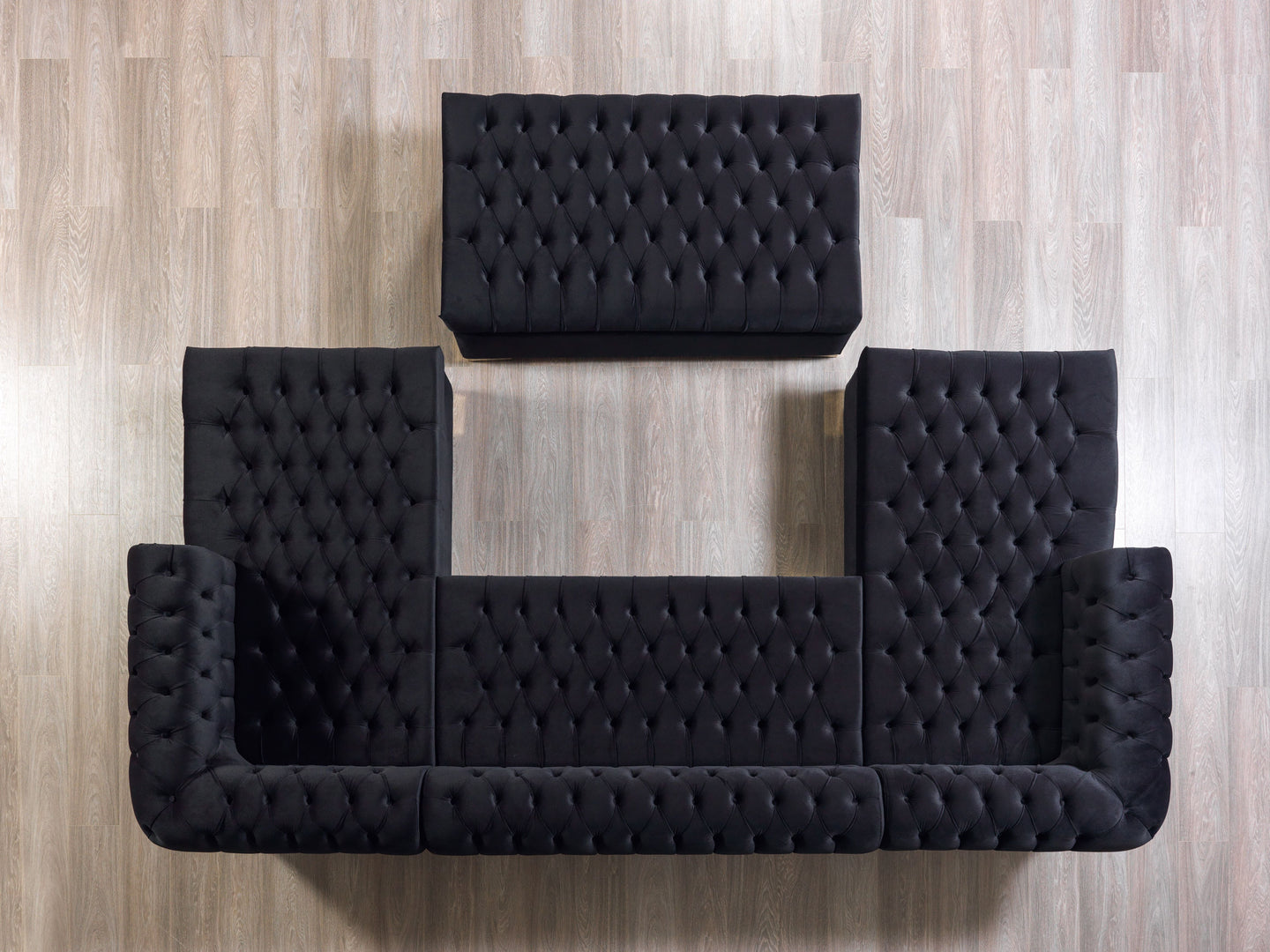 Lauren Black Velvet Double Chaise 136" Sectional