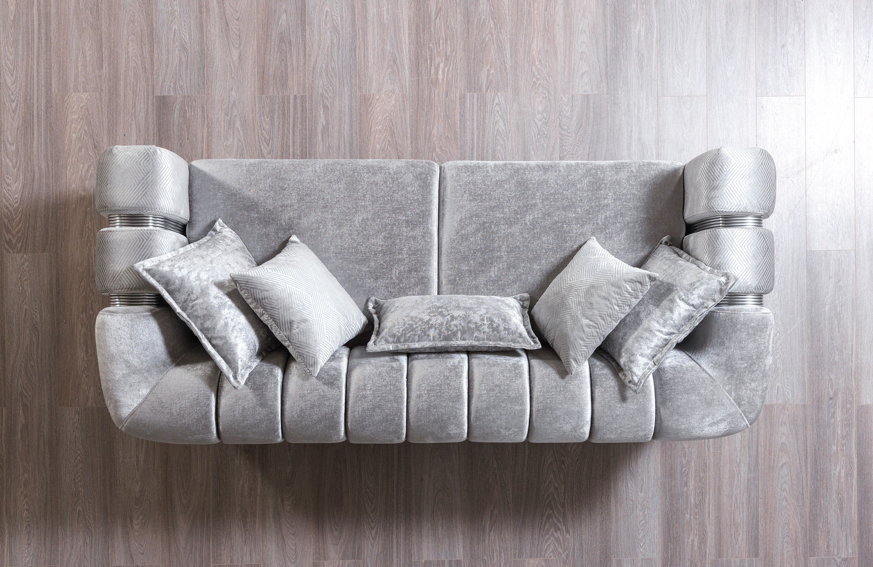Santana Silver Velvet Sofa