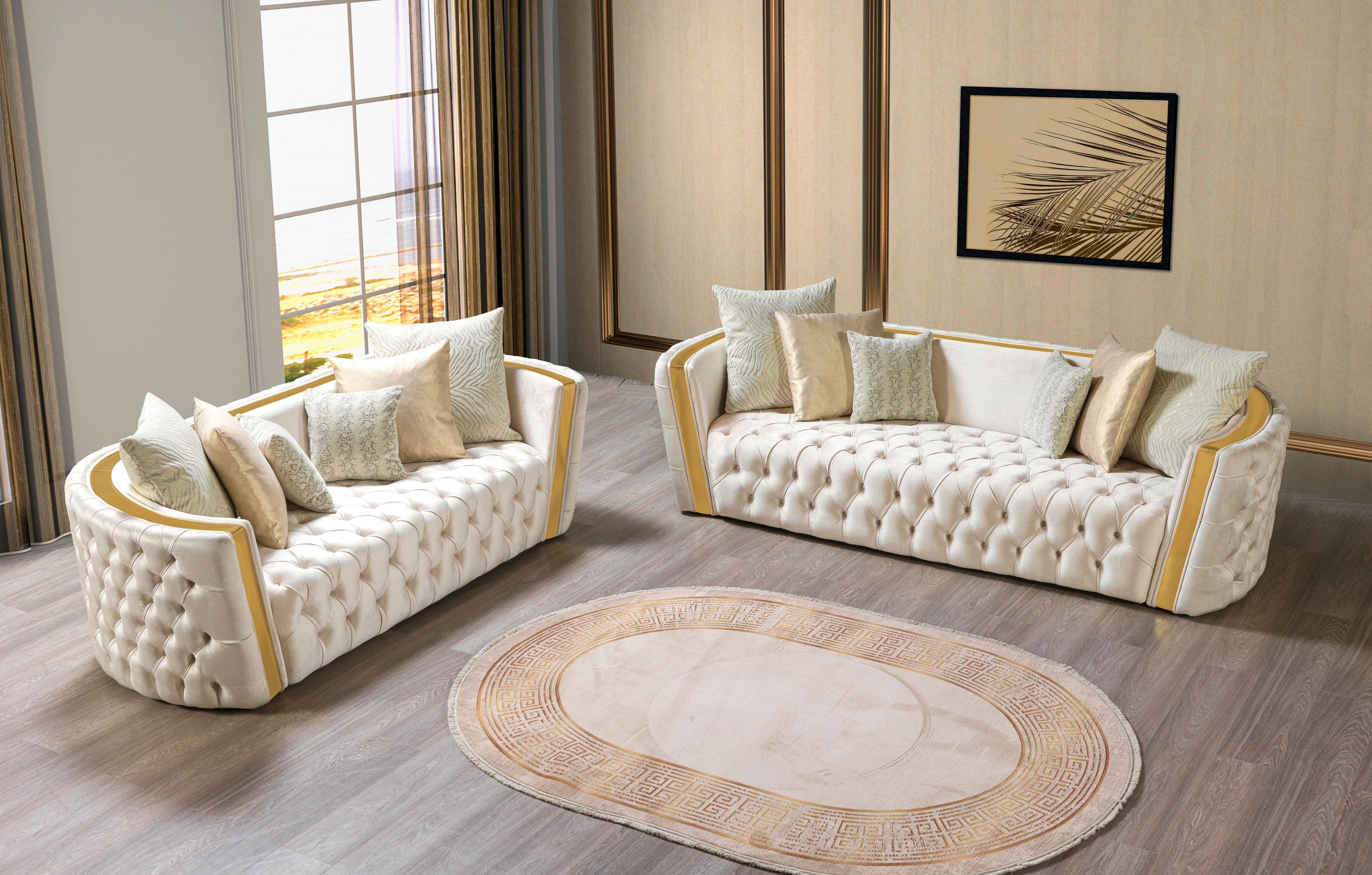 Fanci Ivory Velvet Sofa 94" & Loveseat 82"