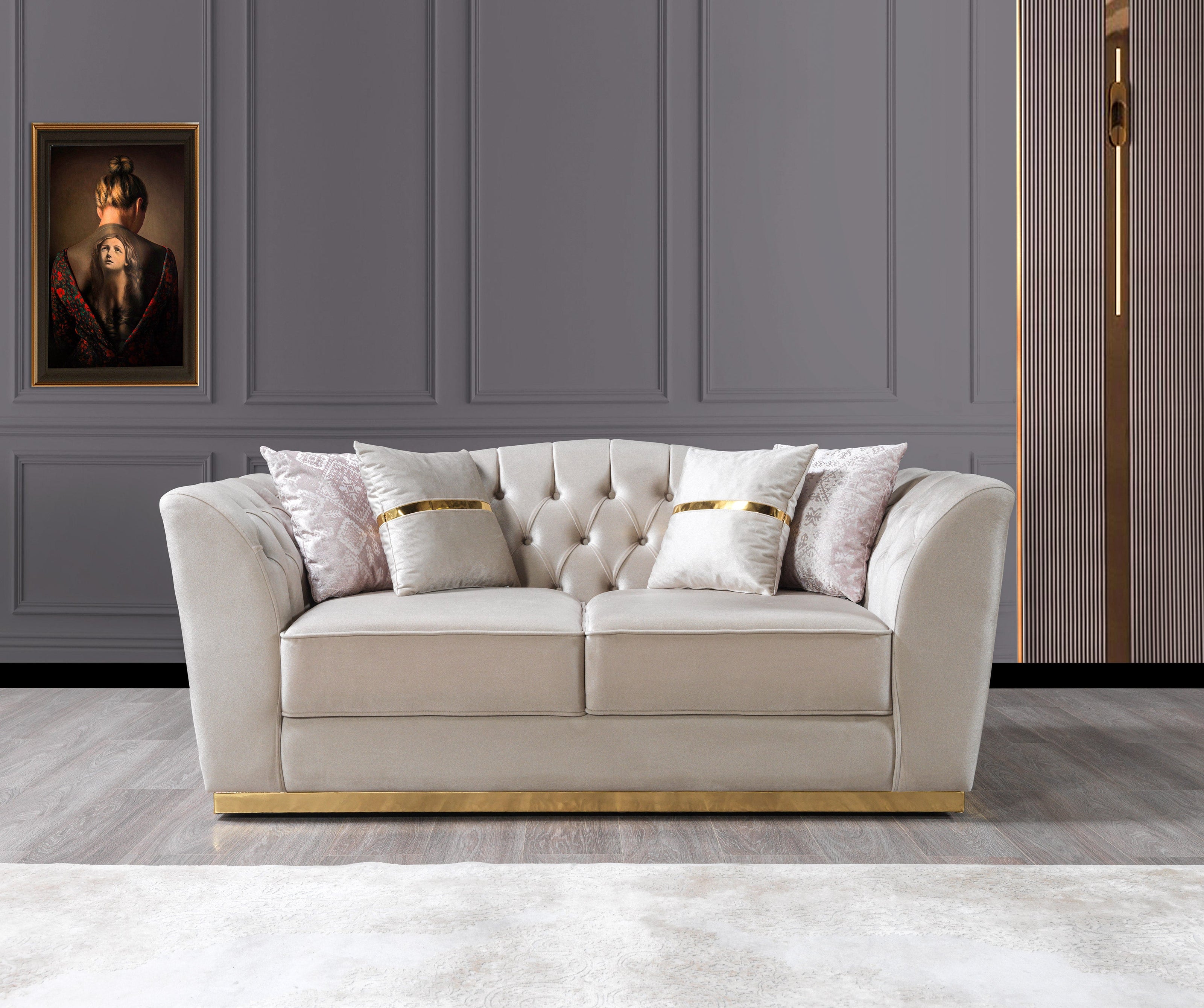Milena Ivory Velvet Loveseat 73"