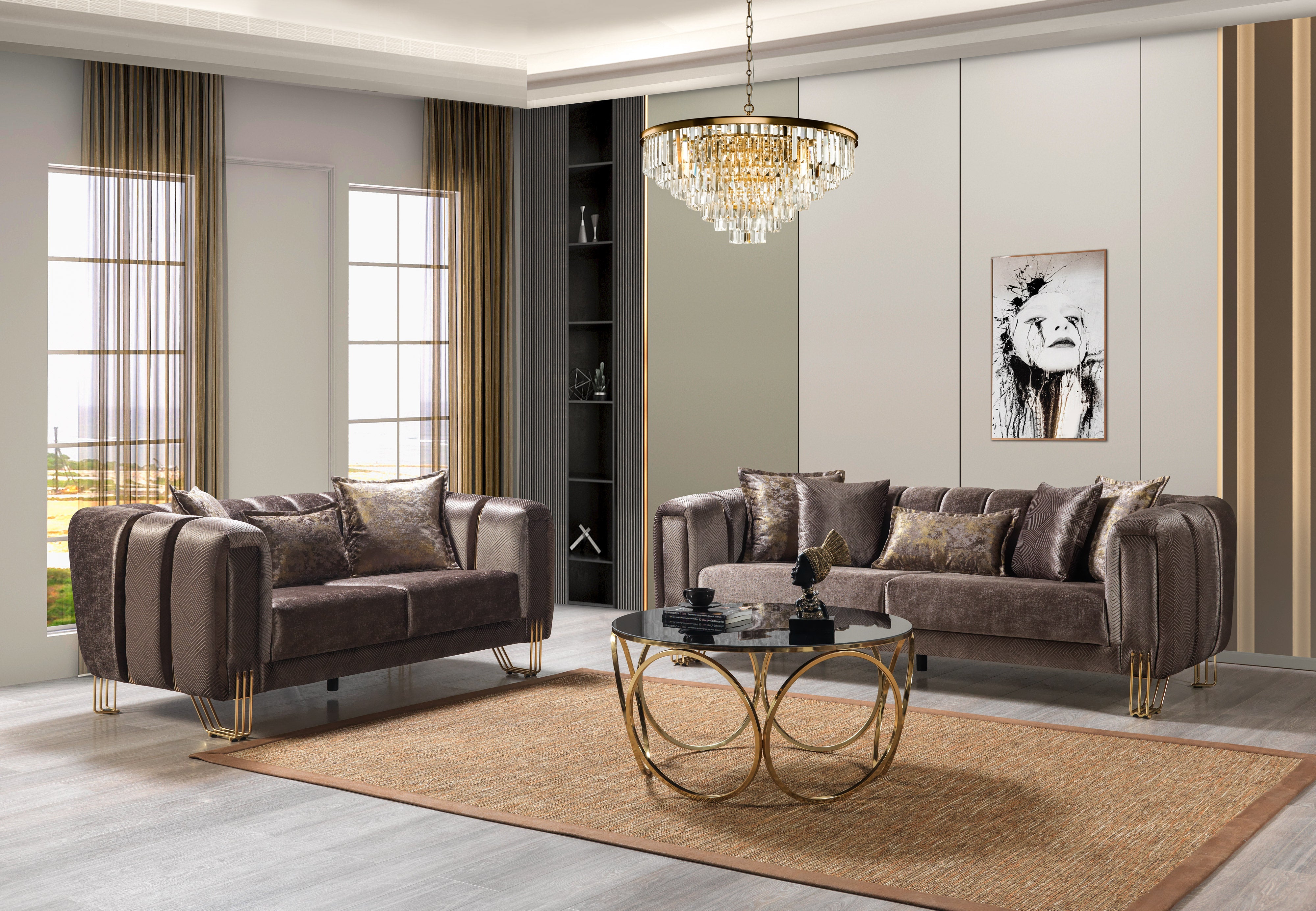 Santana Coffee Velvet Sofa 89" & Loveseat 69"