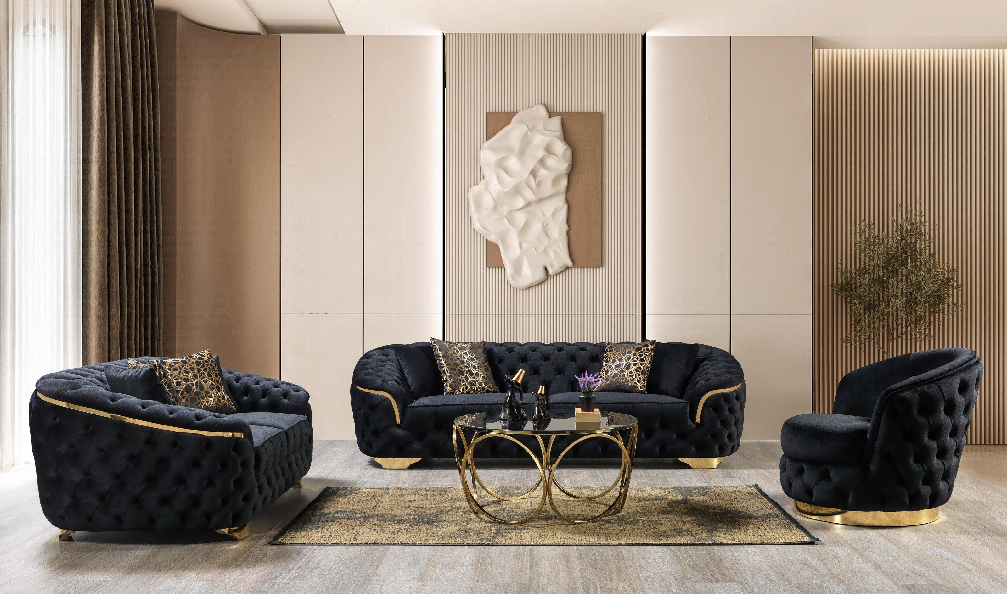 Lupino Black Velvet Sofa 98" & Loveseat 79"