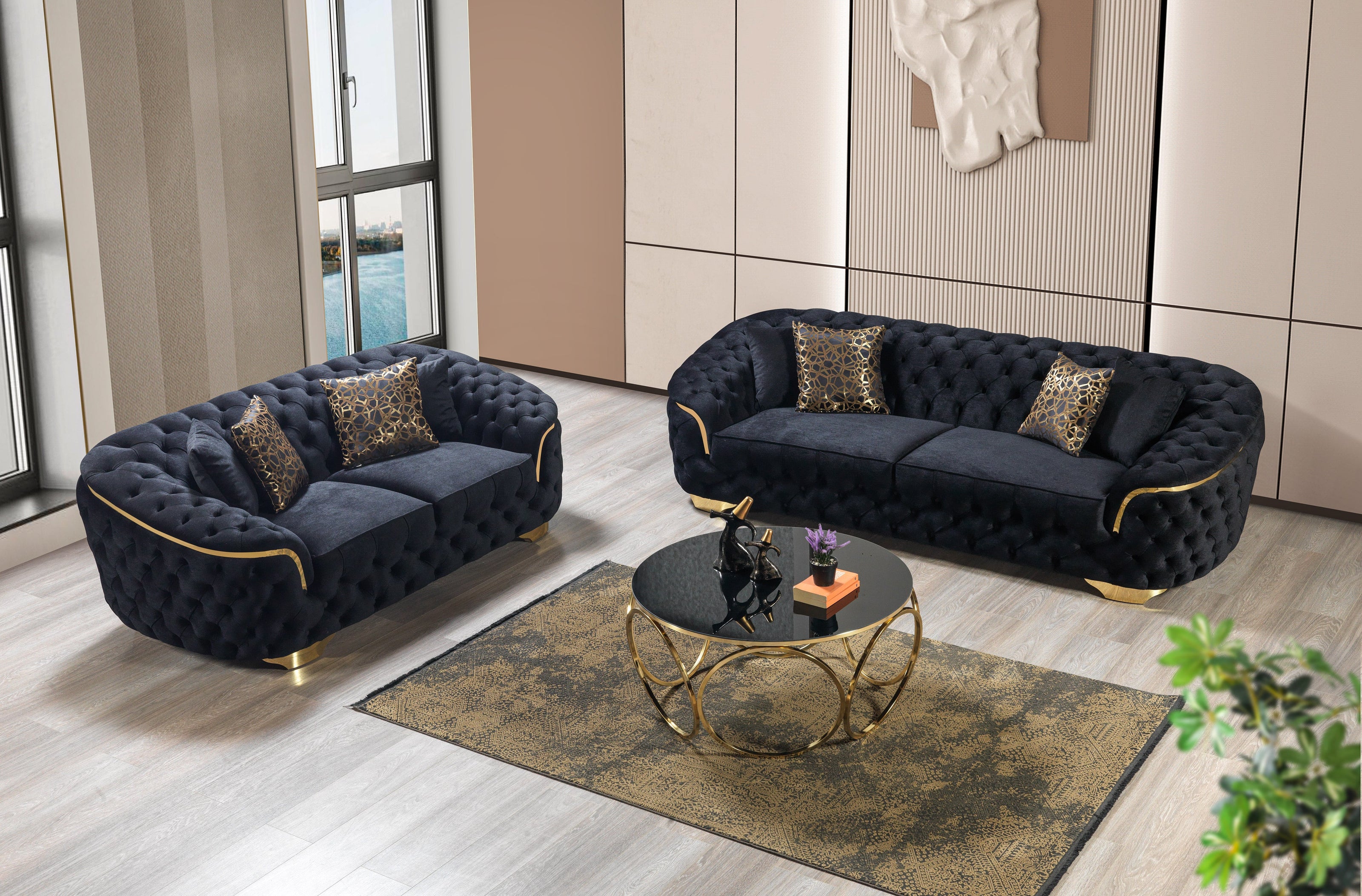 Lupino Black Velvet Sofa 98" & Loveseat 79"